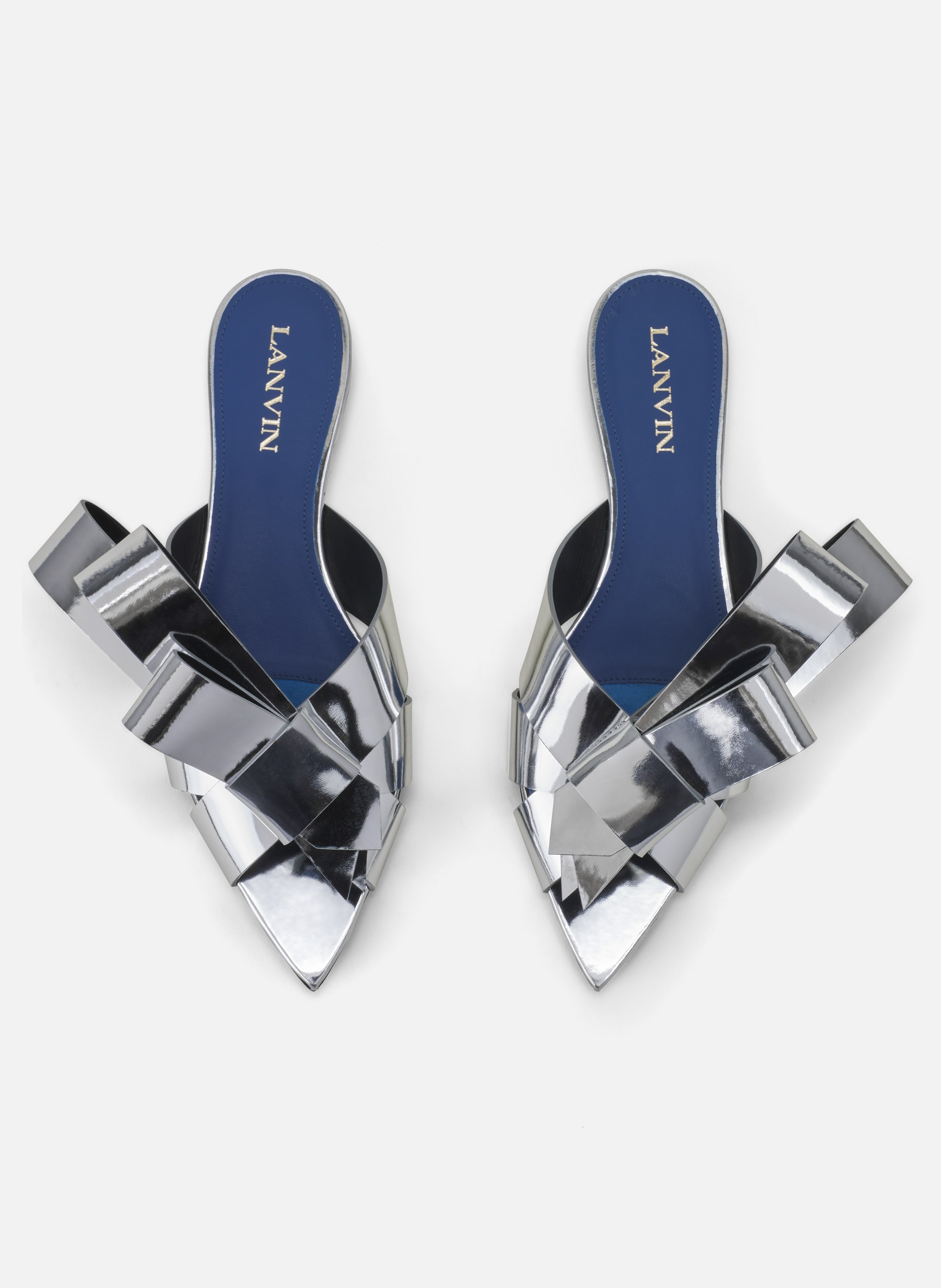 Mule plates cadeau en cuir metallic LANVIN Argent