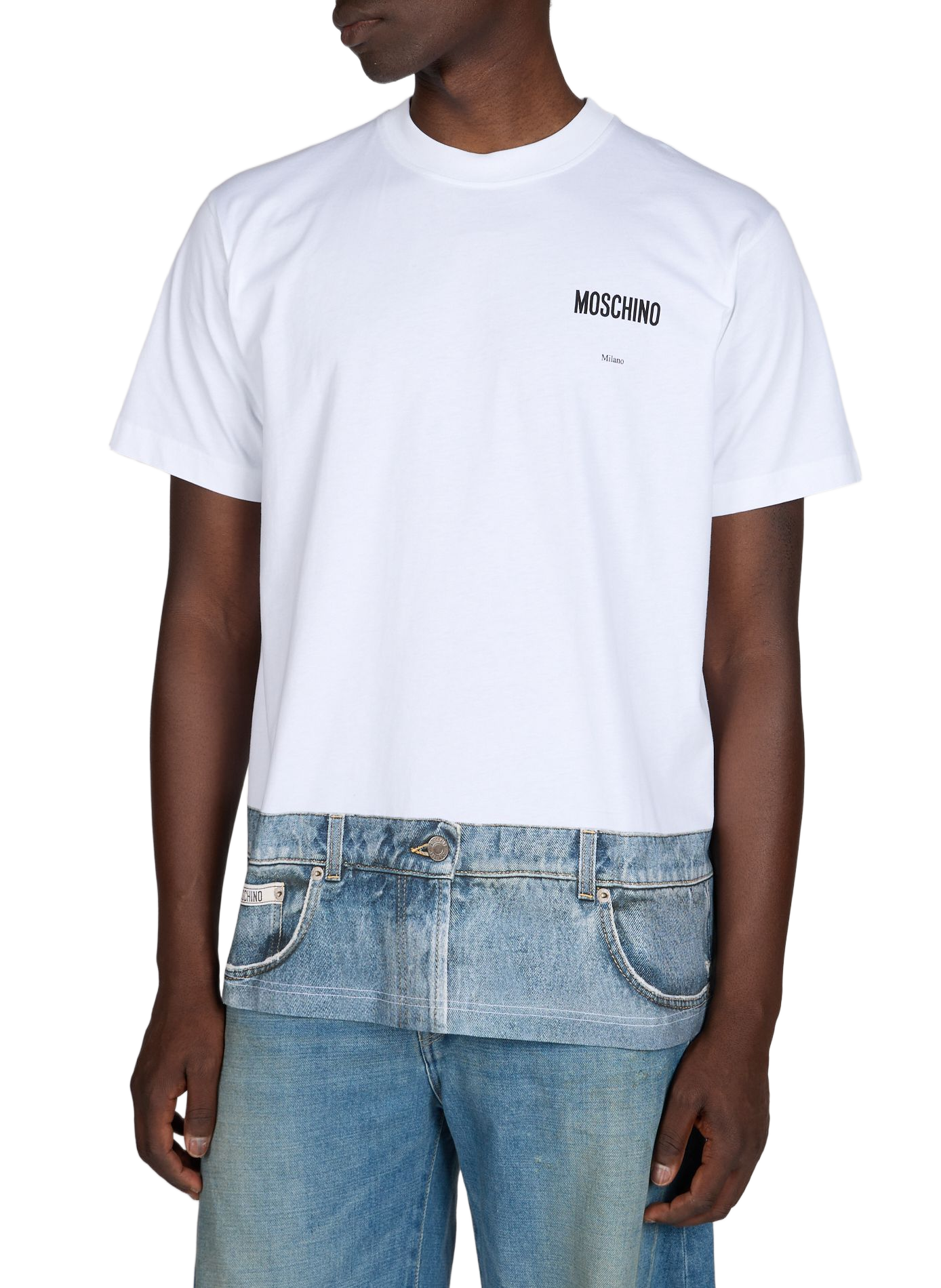 T-shirt à imprimé jean en coton MOSCHINO Blanc