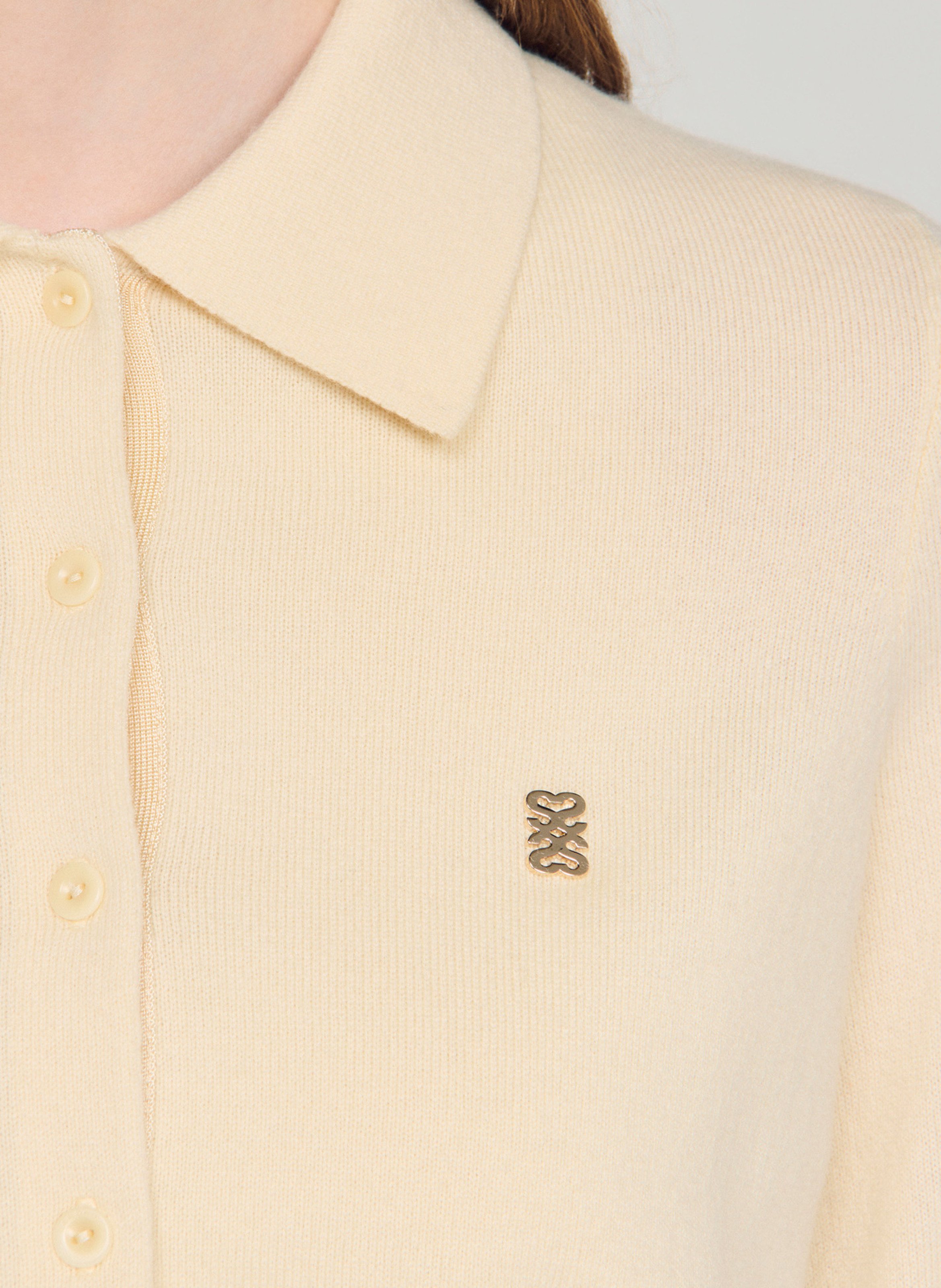 Cardigan droit col classique en laine et cachemire SANDRO Beige