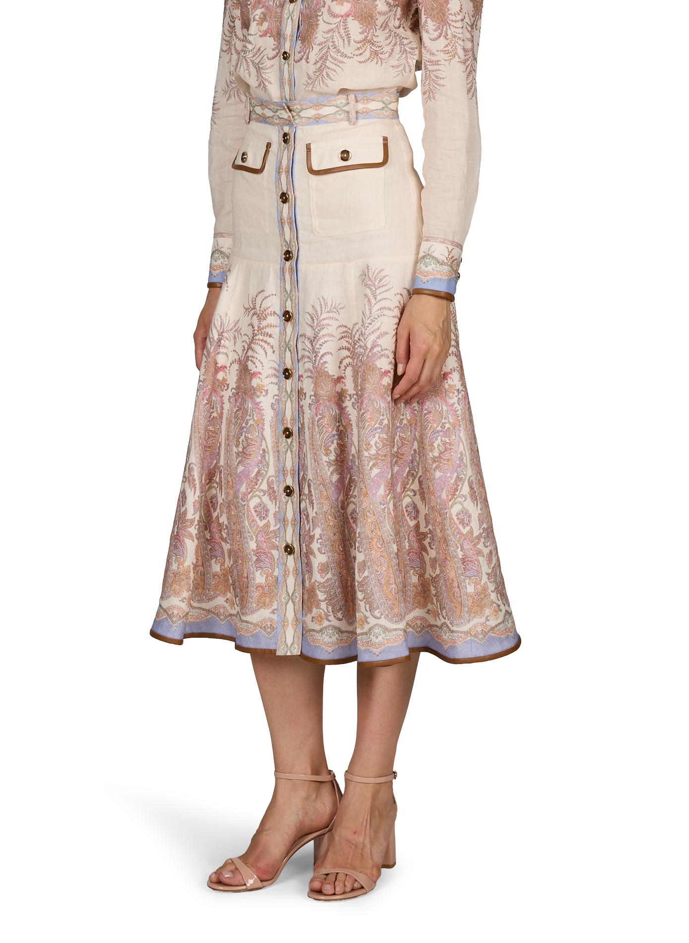 Flared Printed Linen Skirt ZIMMERMANN Pink