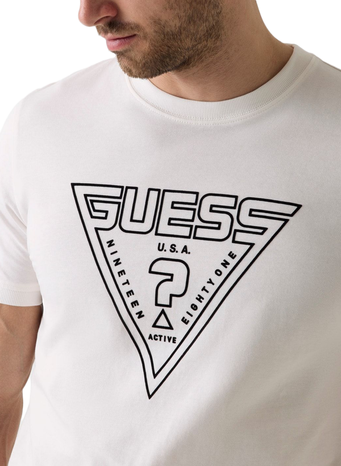 Straight short-sleeved T-shirt with cotton triangle logo GUESS White