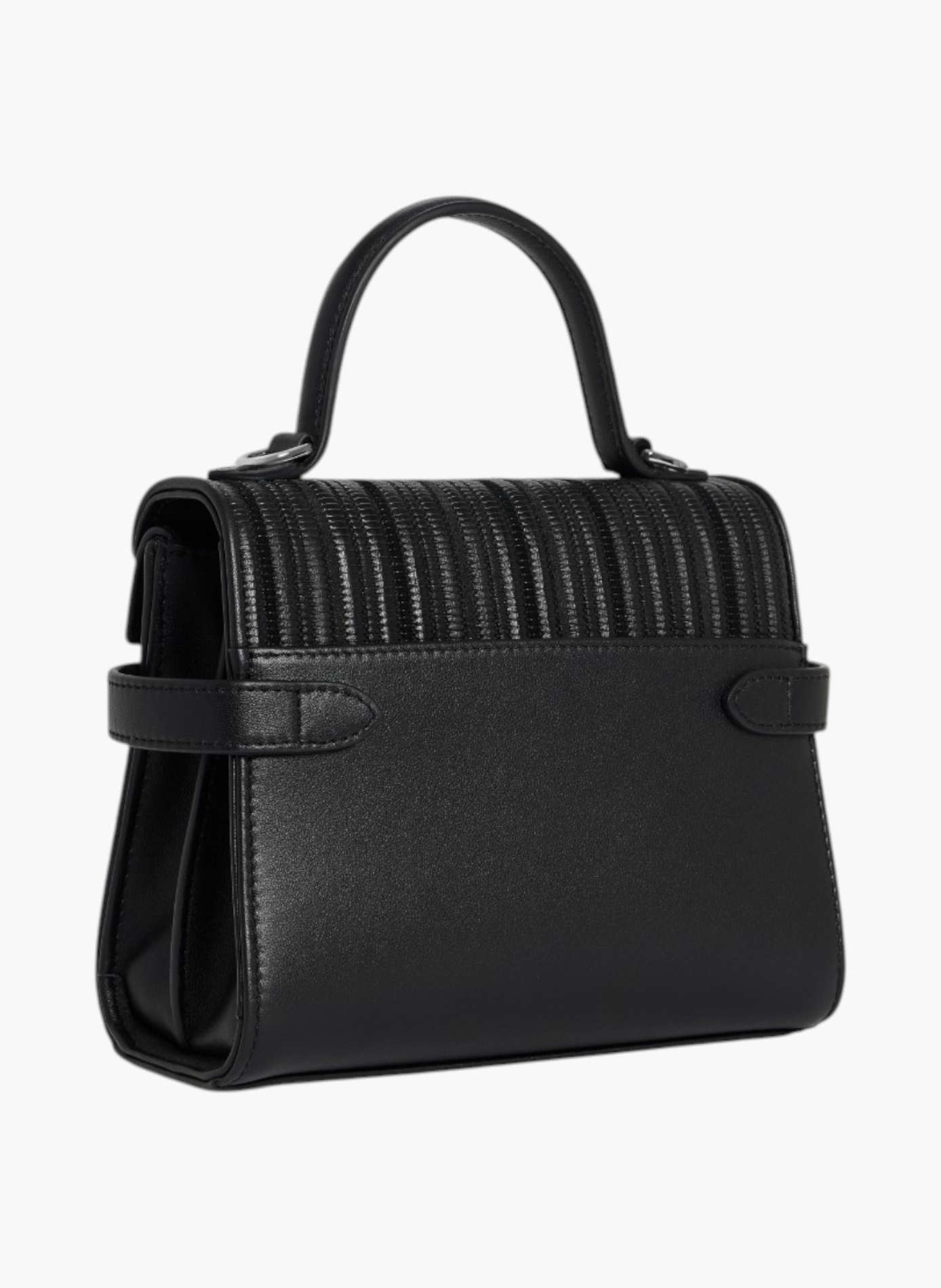 Petit sac à main double rabat emilie en cuir tressé réemployé LE TANNEUR Noir