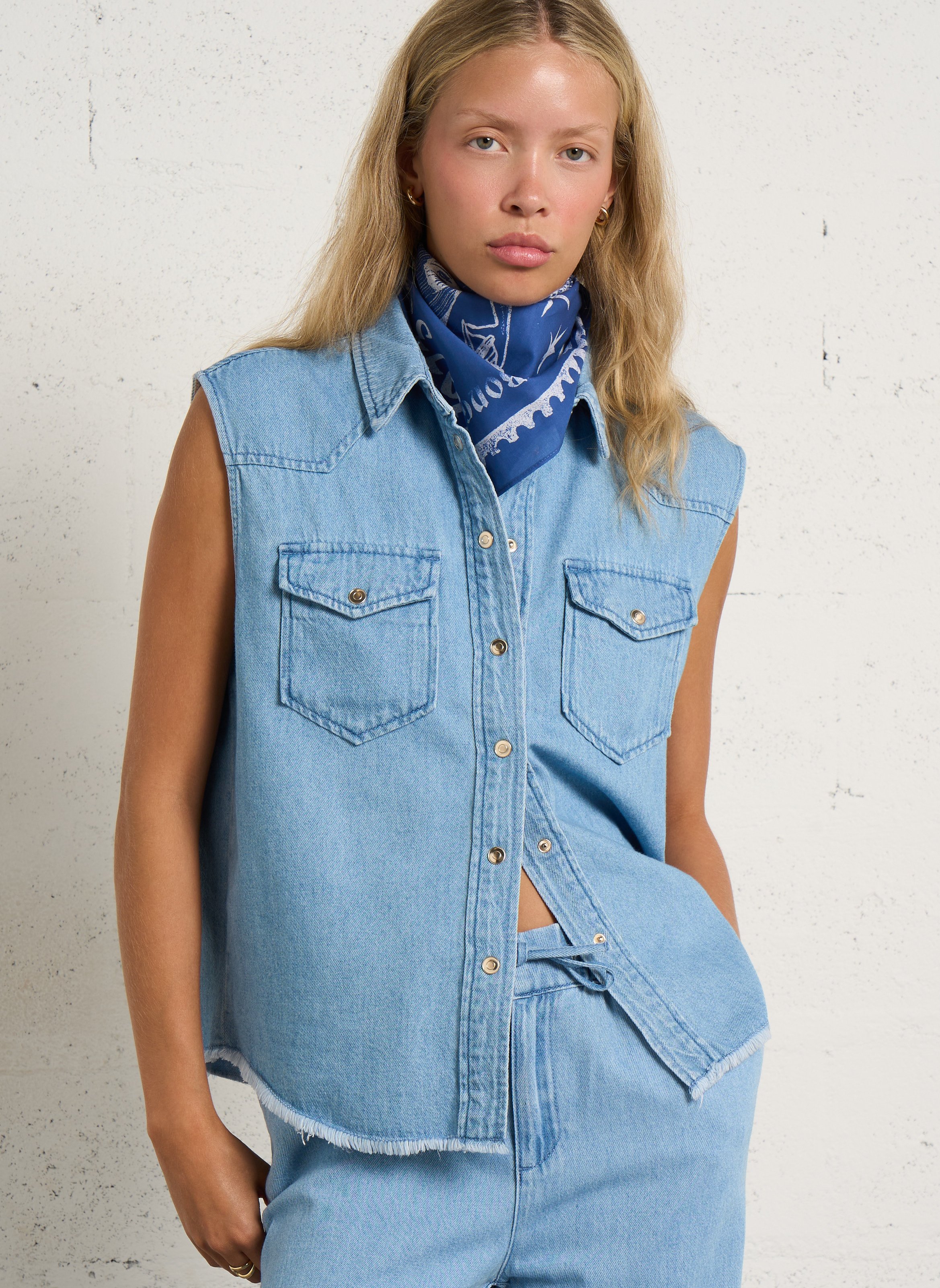 Chemise sans manches col classique en jean macao MAISON 123 Bleu