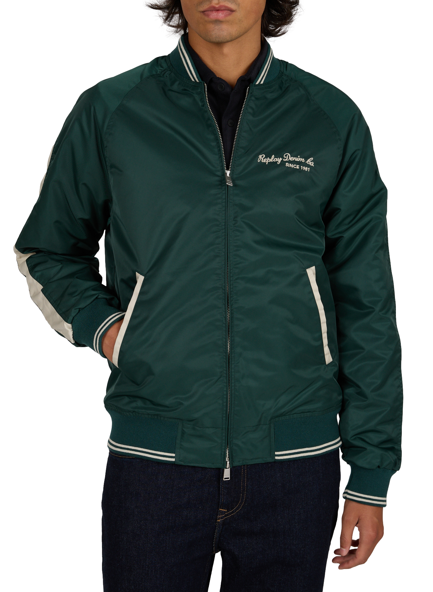 Gerader Bomber mit gesticktem Logo REPLAY Grun