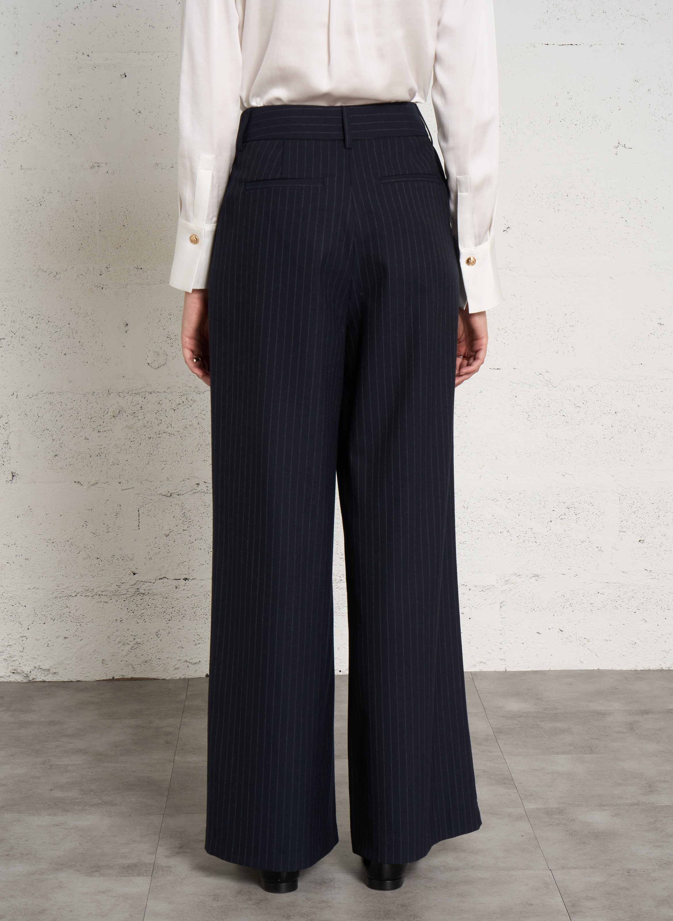 Pantalon large rayé à pinces flaubert MAISON 123 Bleu