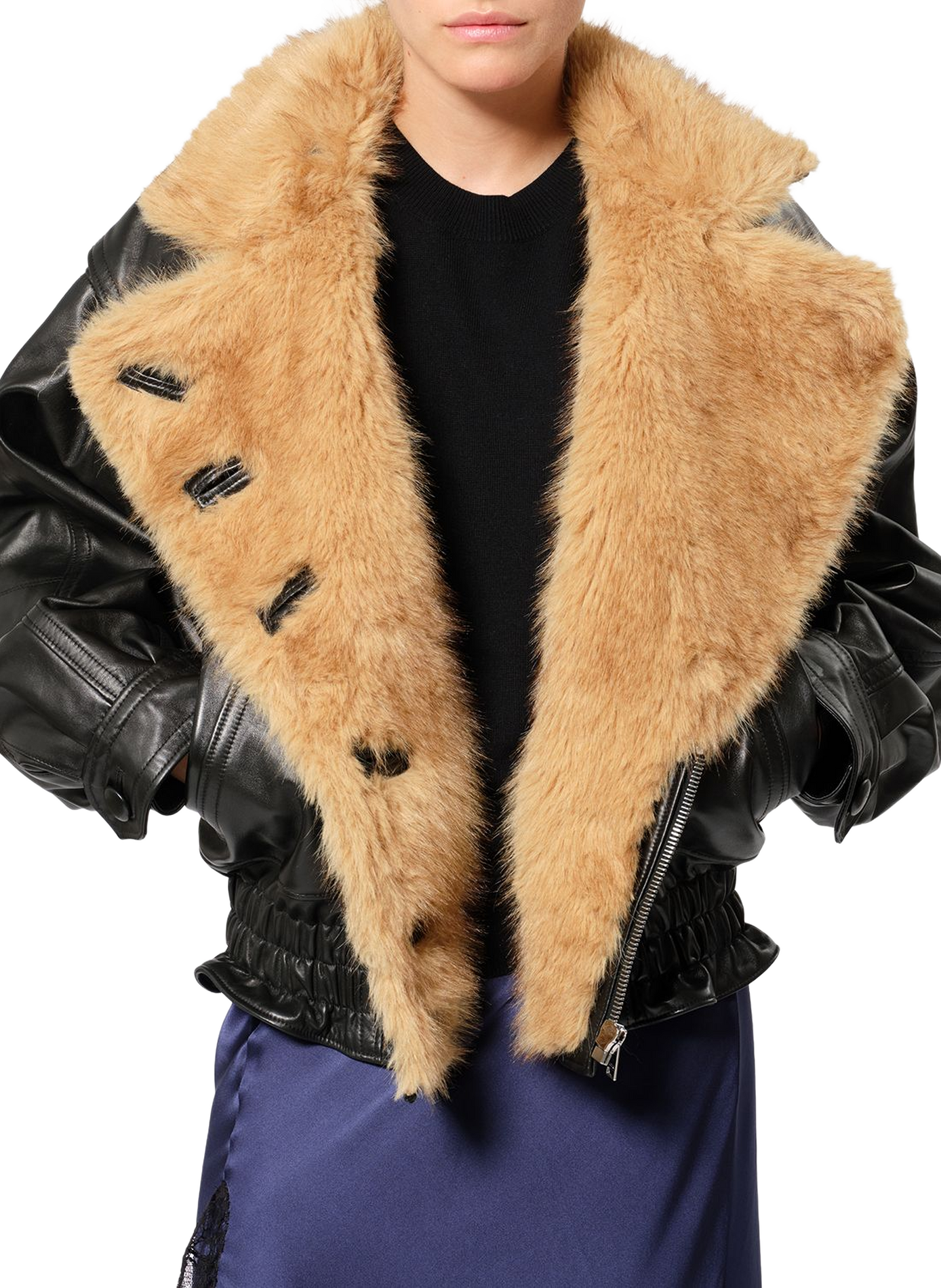 VALINA jacket in glossy leather with a shearling collar ISABEL MARANT Black