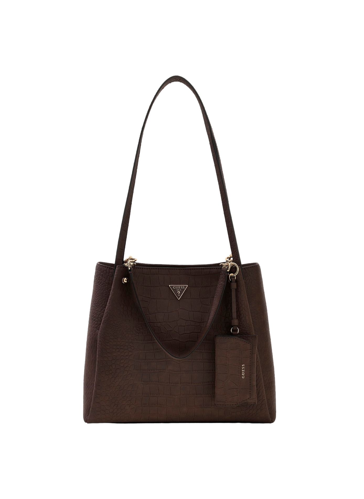 Sac à main effet croco GUESS Marron