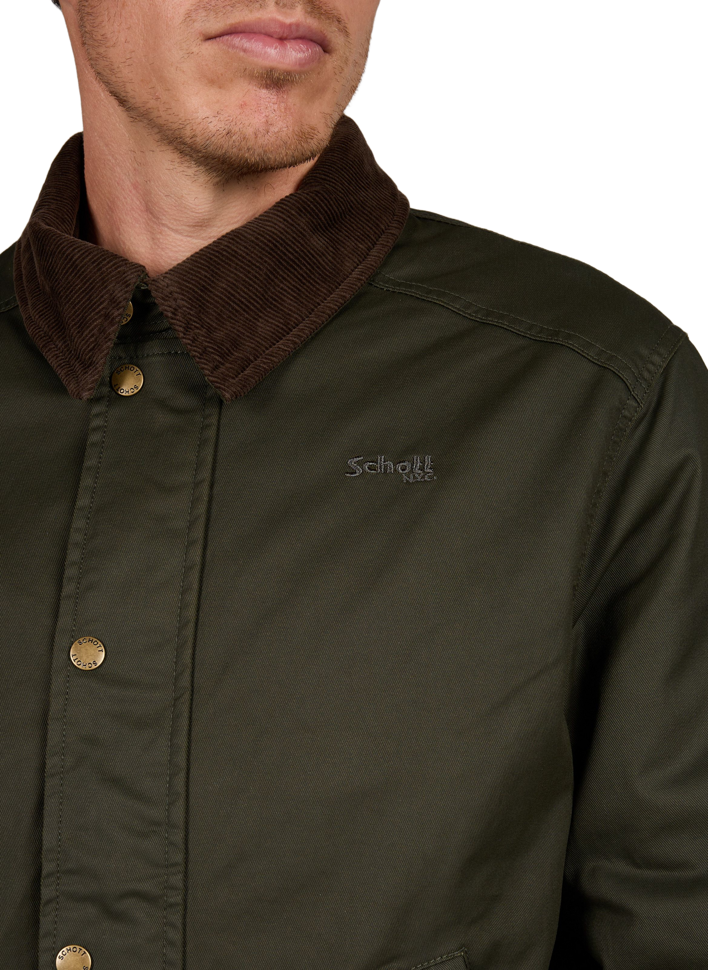 Gerade geschnittene Jacke mit geripptem Kragen aus Baumwolle SCHOTT Braun