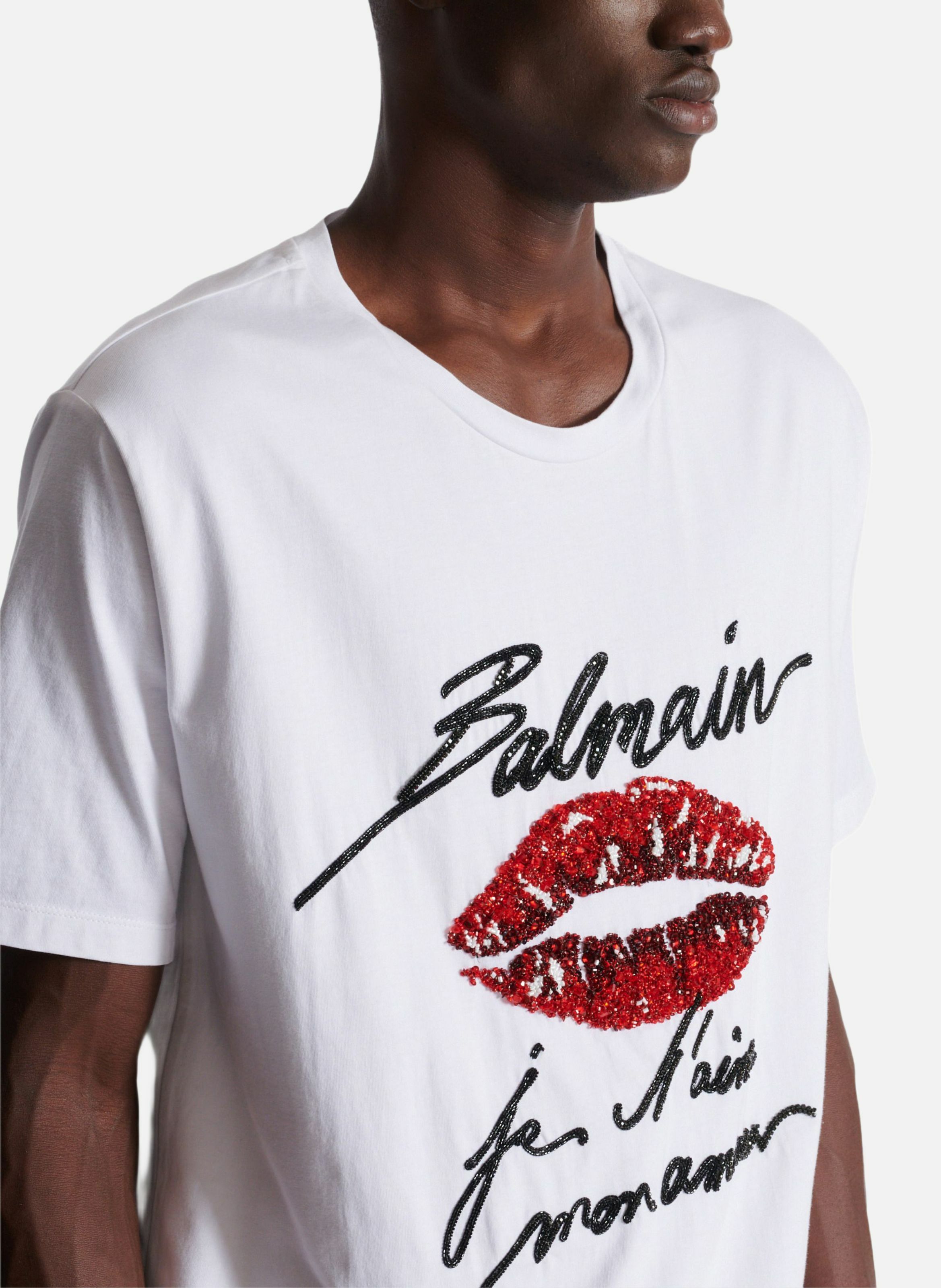 T-shirt brodé balmain « lettre d'amour » et lips BALMAIN Blanc