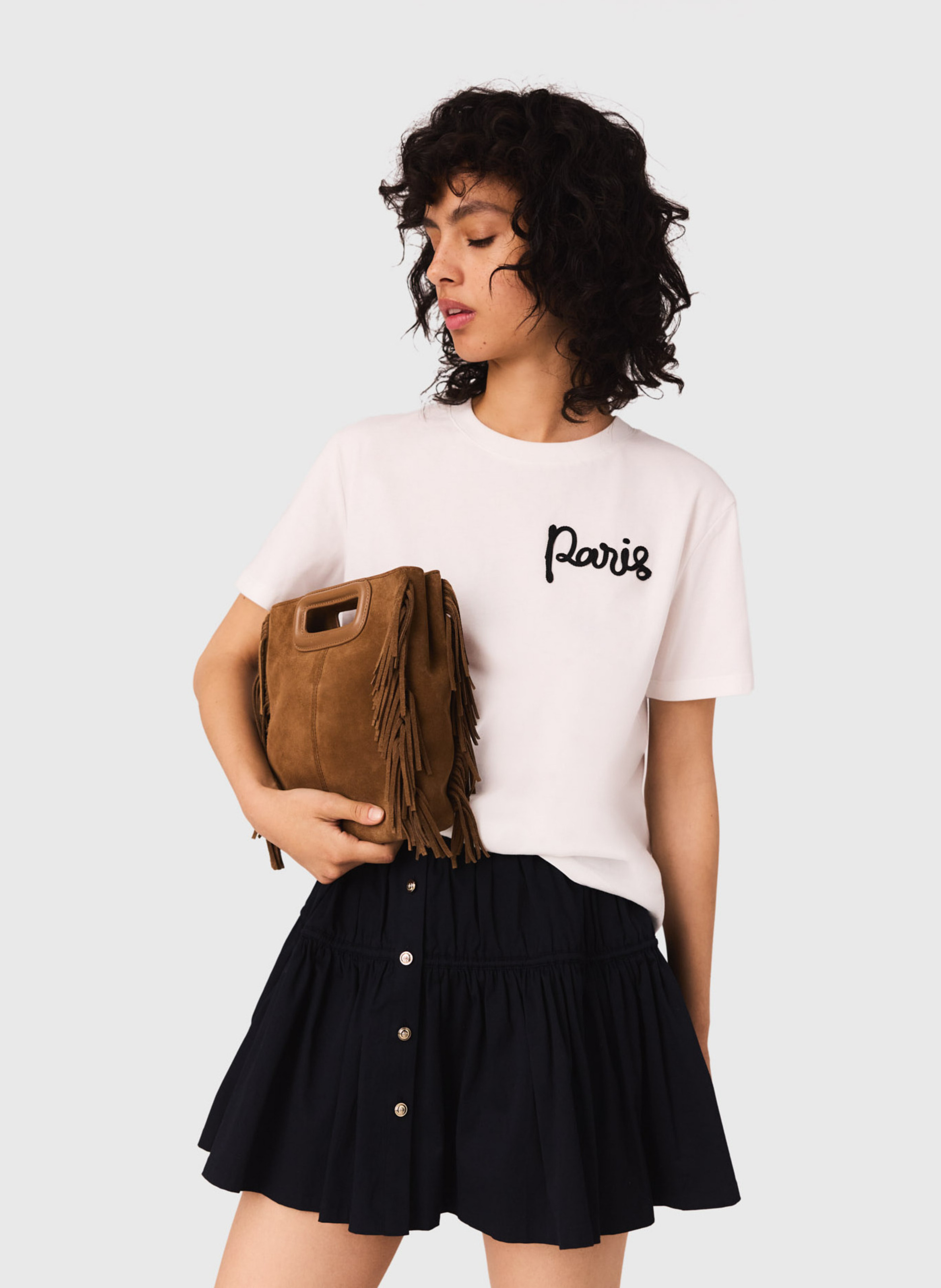 Tee-shirt col rond en coton MAJE Blanc