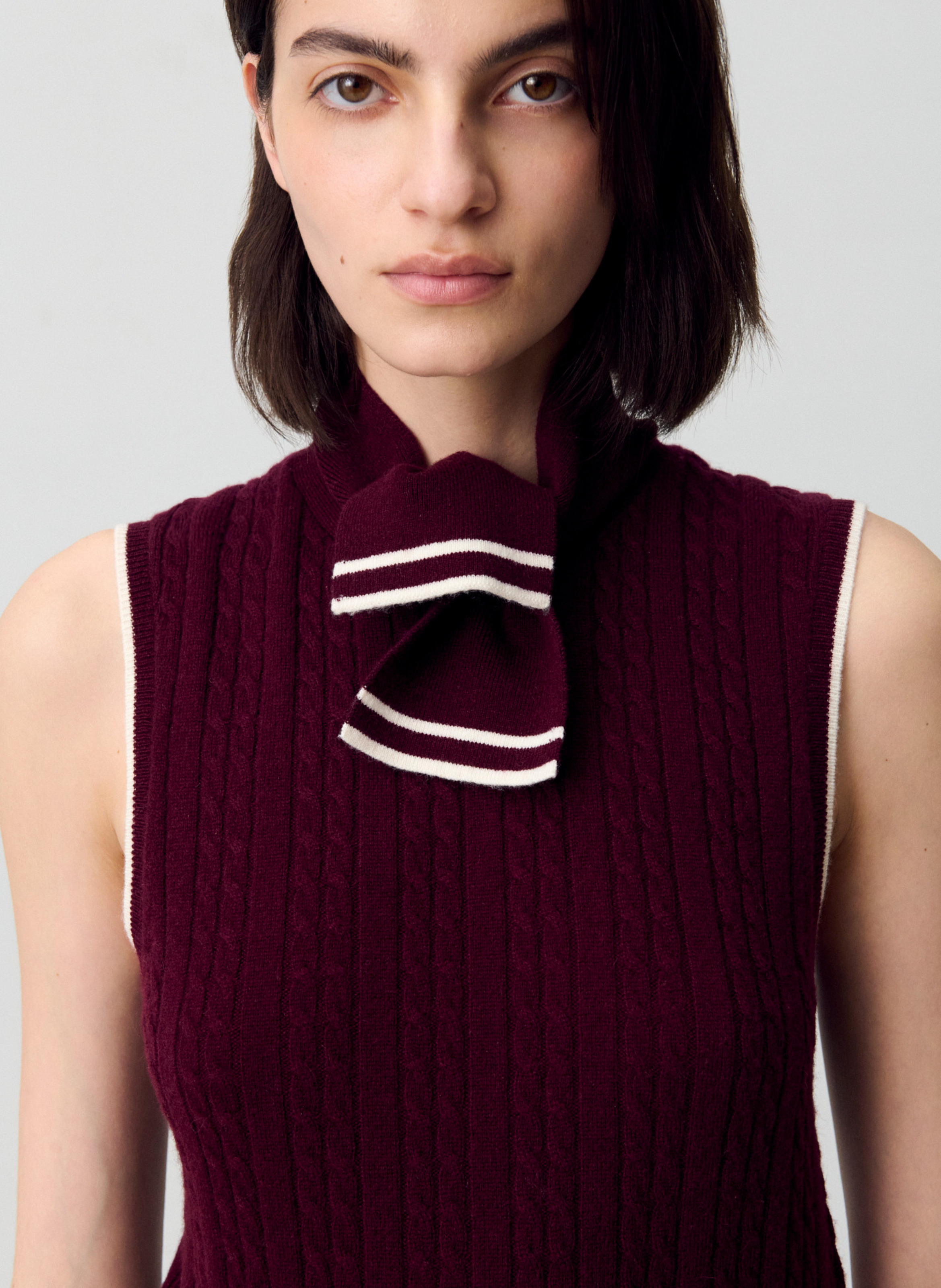 Pull col foulard en maille sans manches madame CLAUDIE PIERLOT Rouge