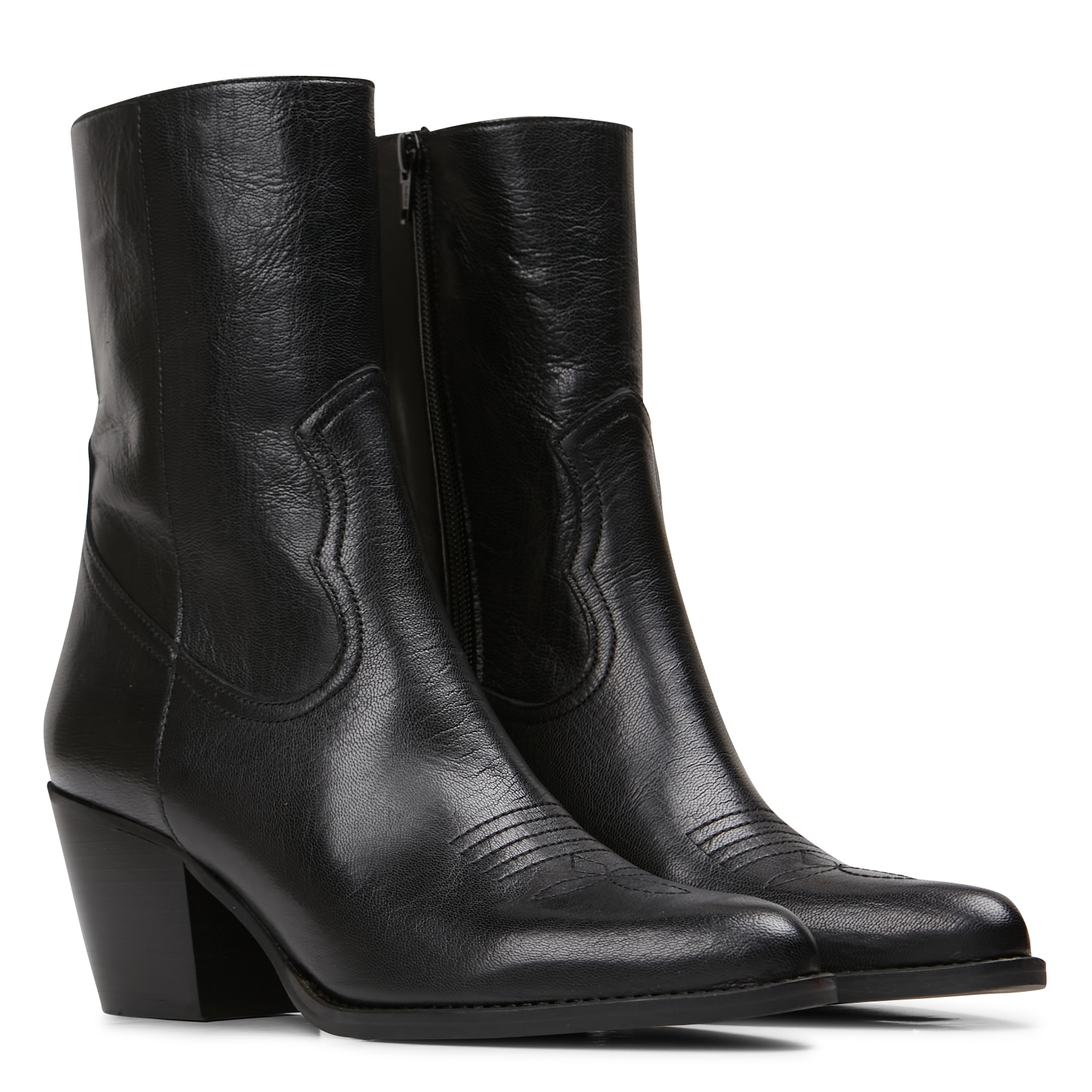 Bottines surpiquées à talon en cuir djamena JONAK Noir