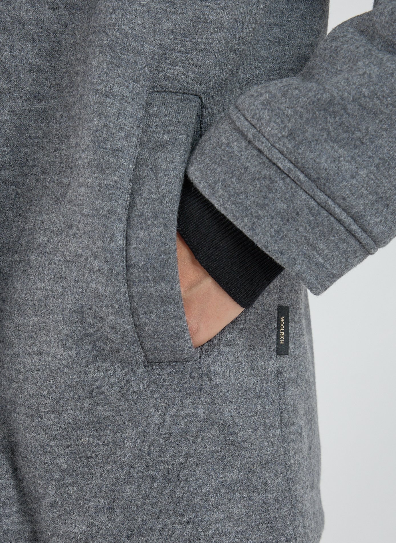 Hooded jacket in blended wool and cotton. WOOLRICH Grey