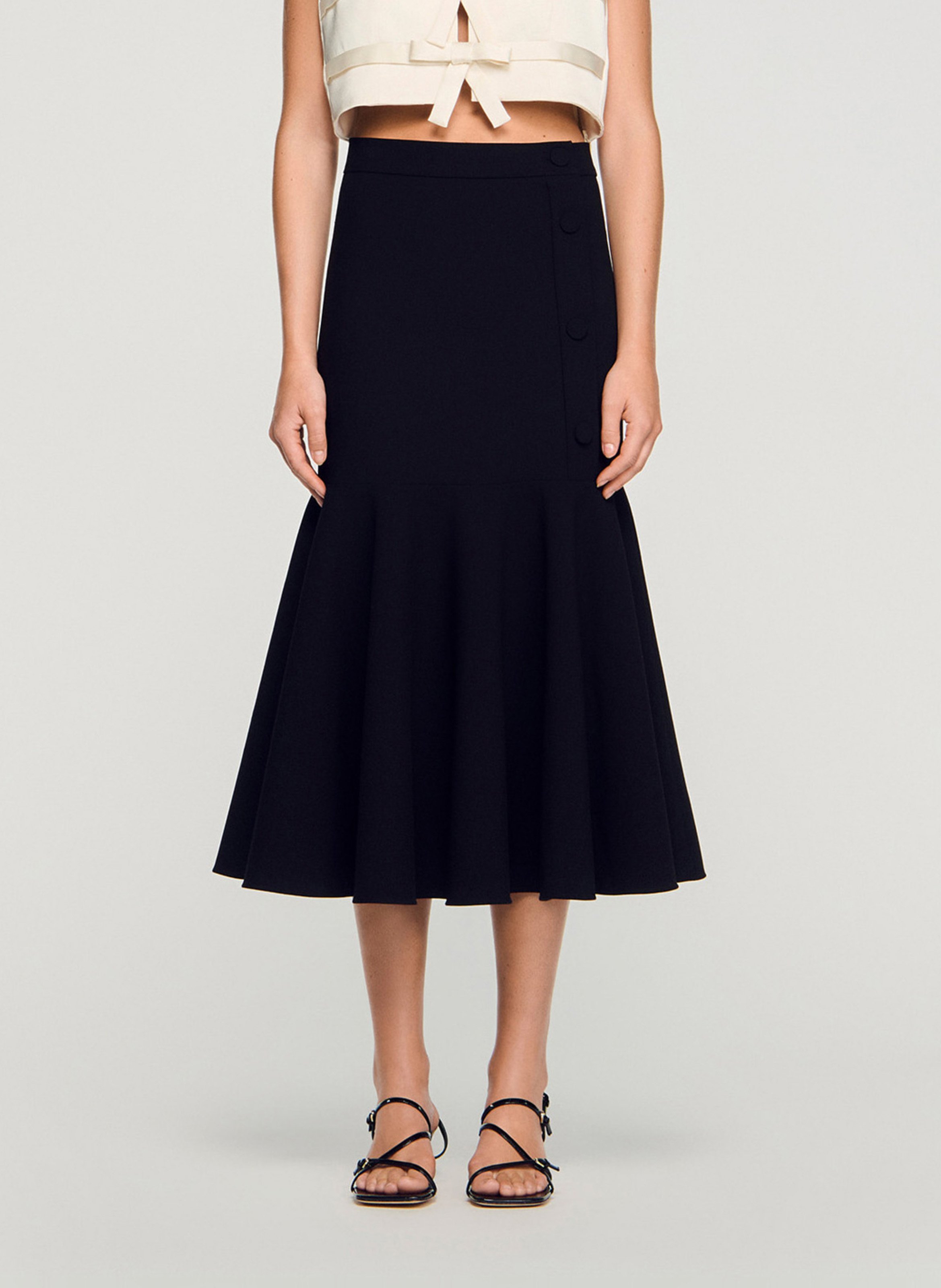 Jupe longue évasée et volantée SANDRO Noir