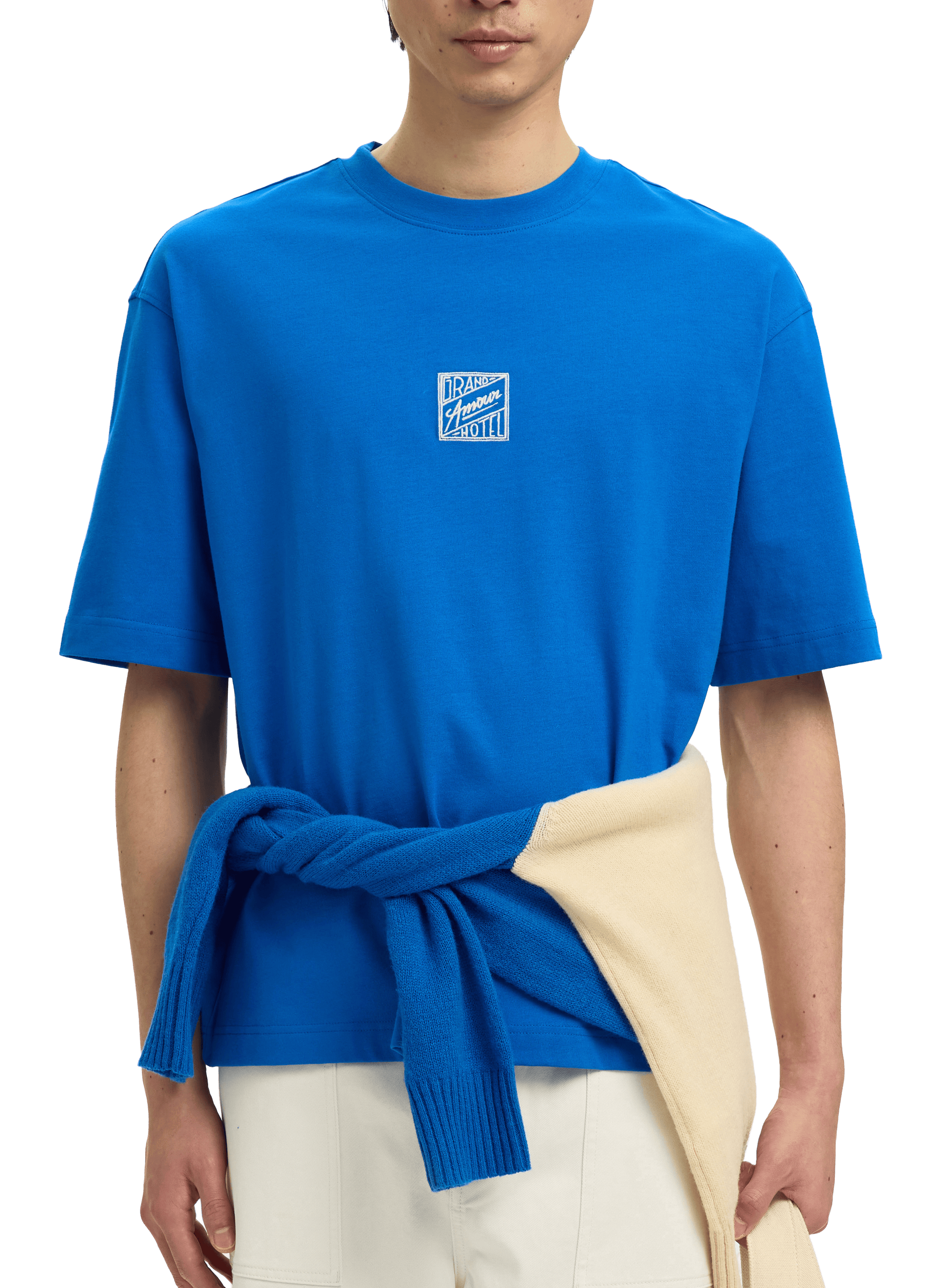 Cotton round-neck T-shirt SELECTED Blue