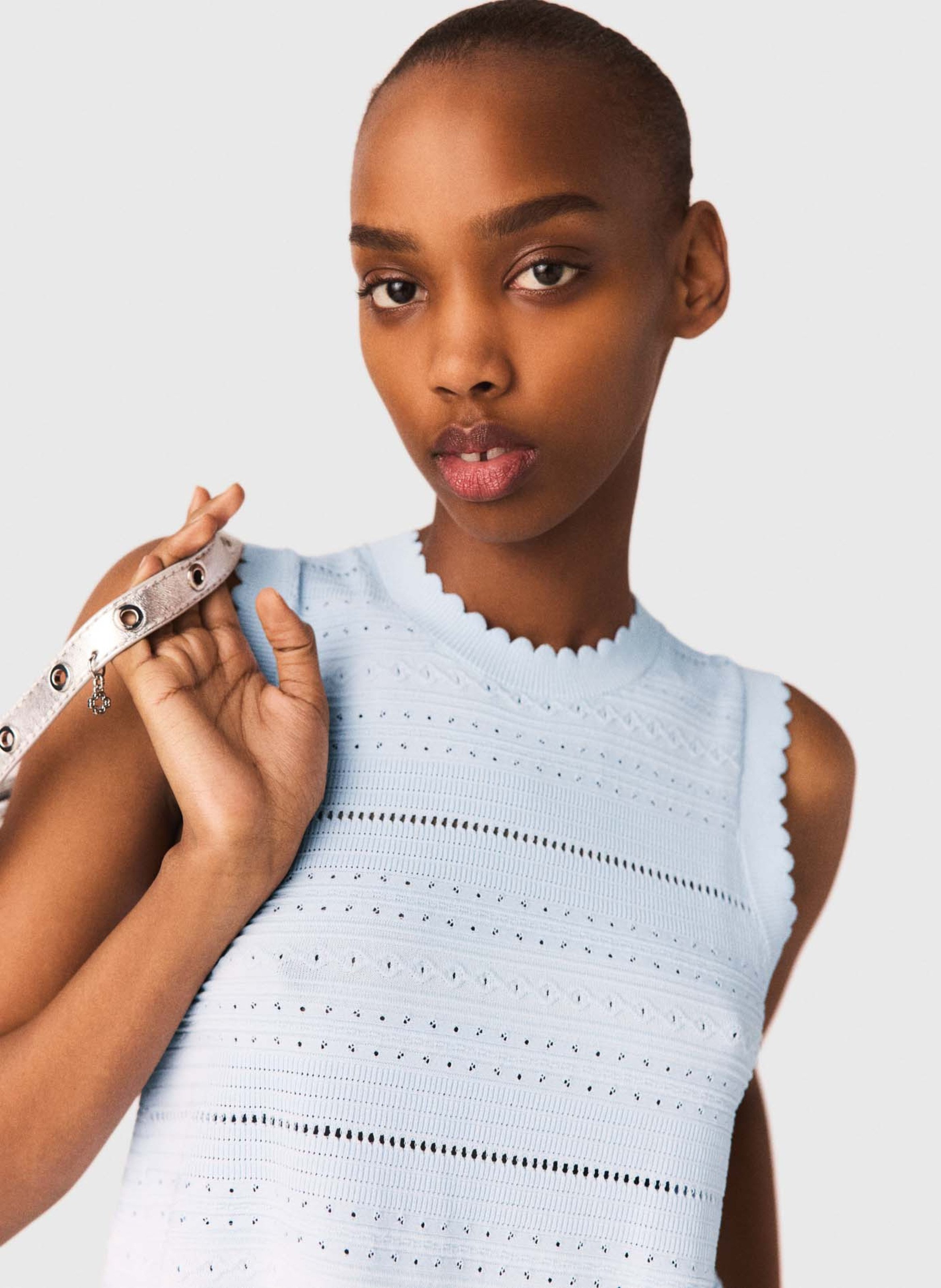 Top sans manches en maille pointelle MAJE Bleu