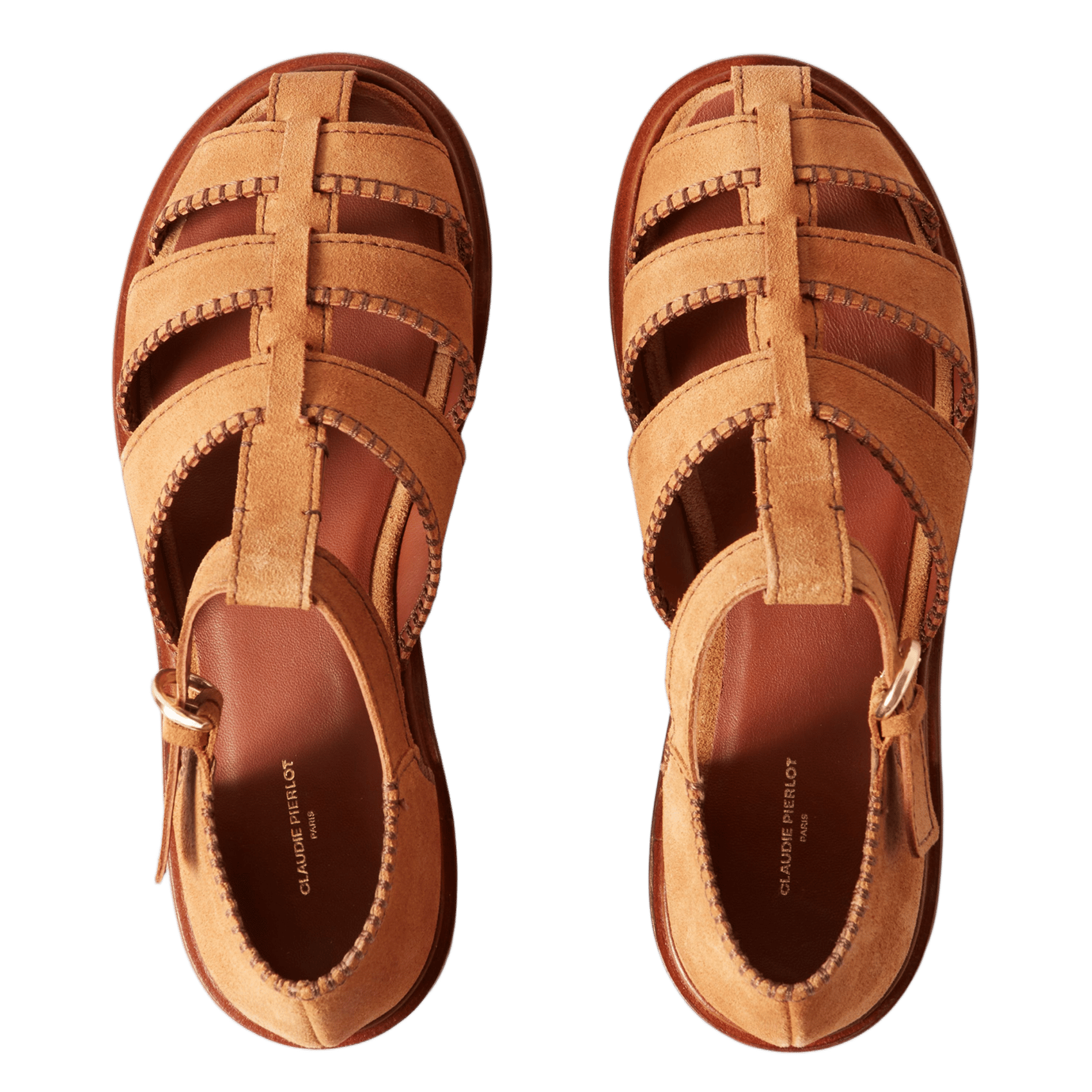 Sandales plates à découpes en cuir velours CLAUDIE PIERLOT Beige