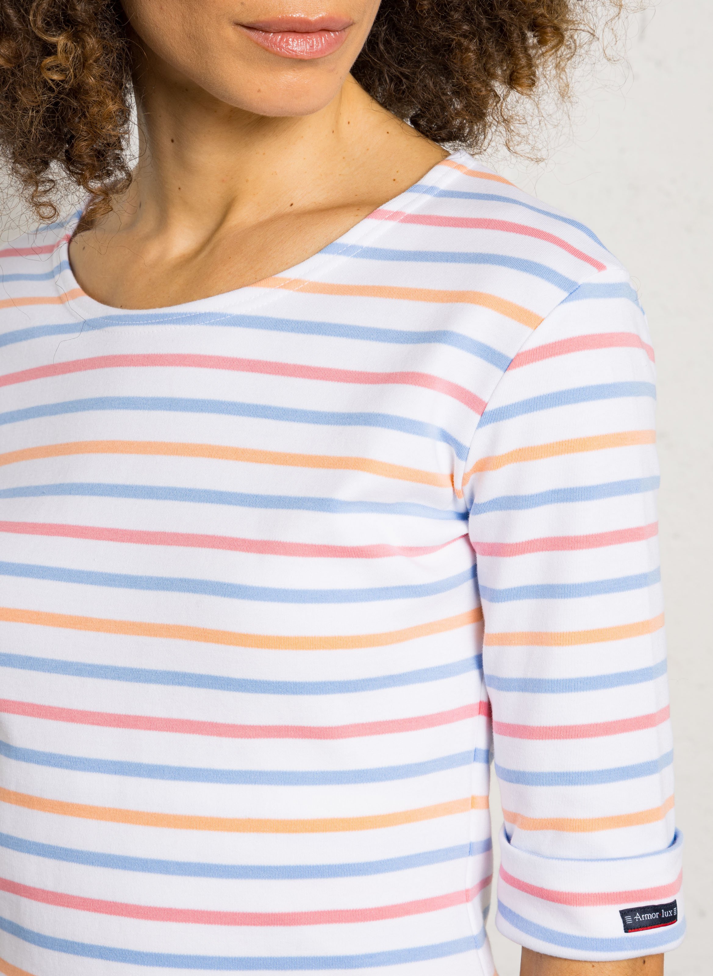 Tee-shirt col rond à rayures en coton ARMOR-LUX Blanc