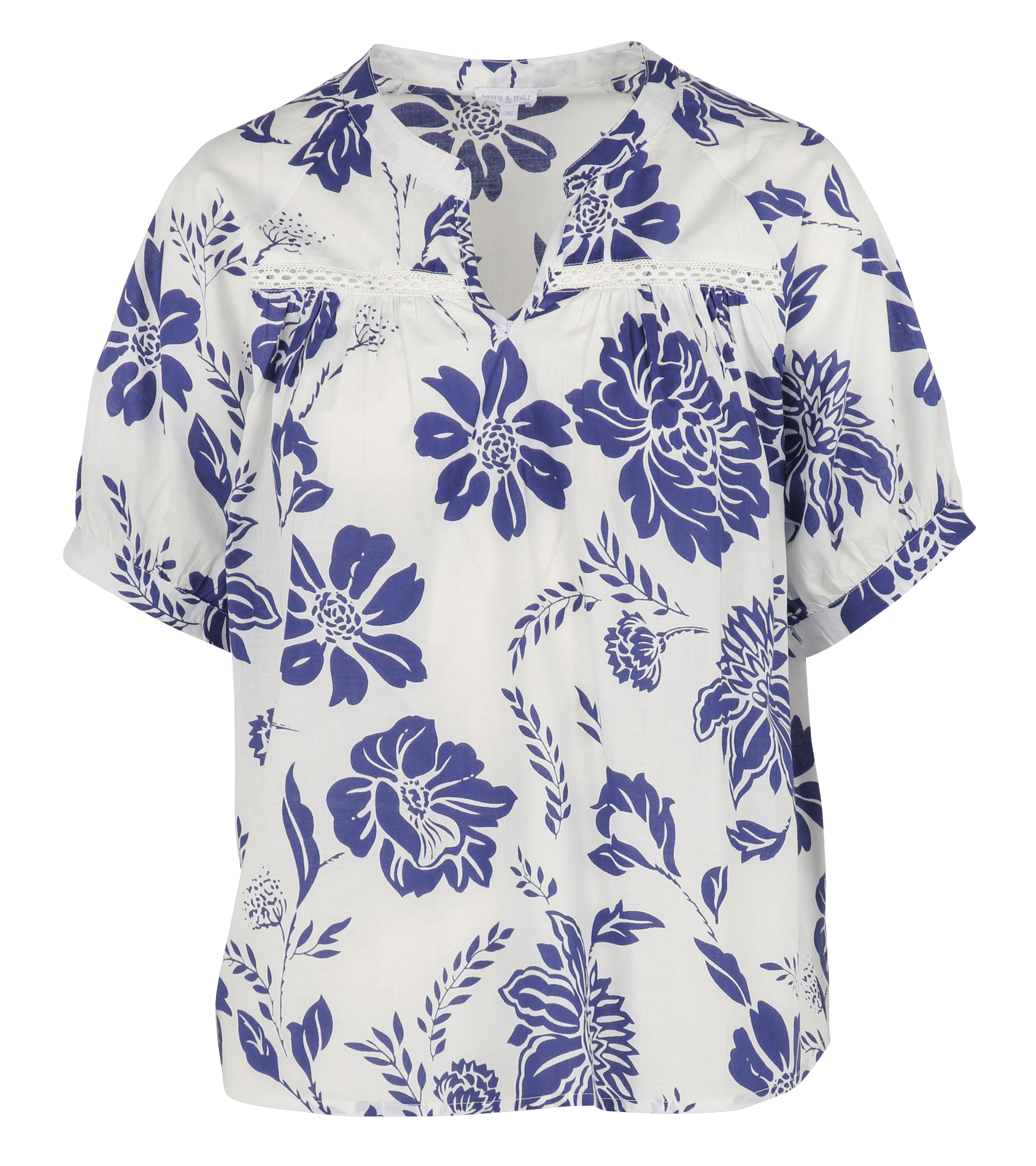 Blouse col tunisien imprimée en coton ARMOR-LUX Bleu