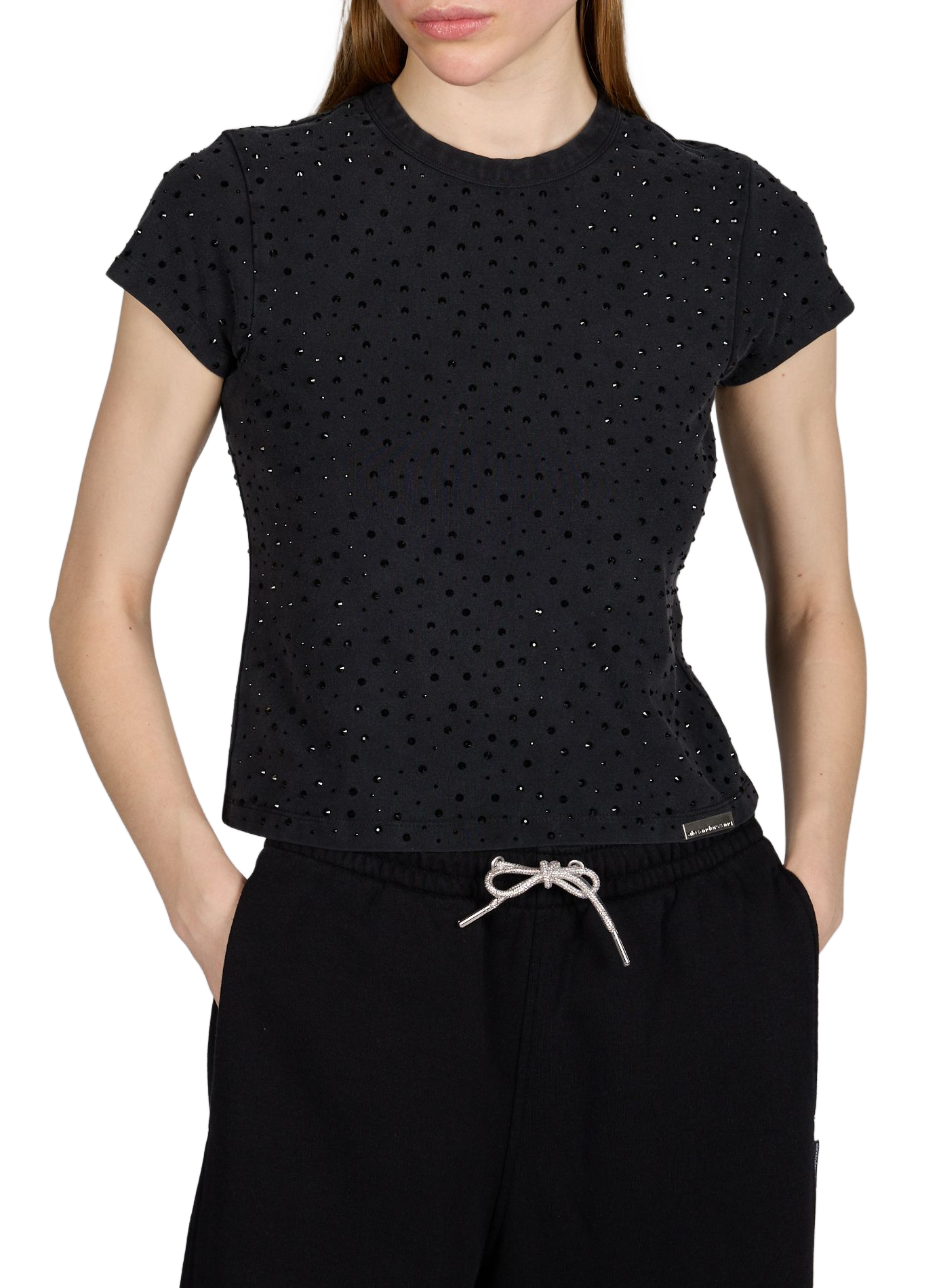 T-shirt with rhinestones in blended cotton ALEXANDER WANG Black