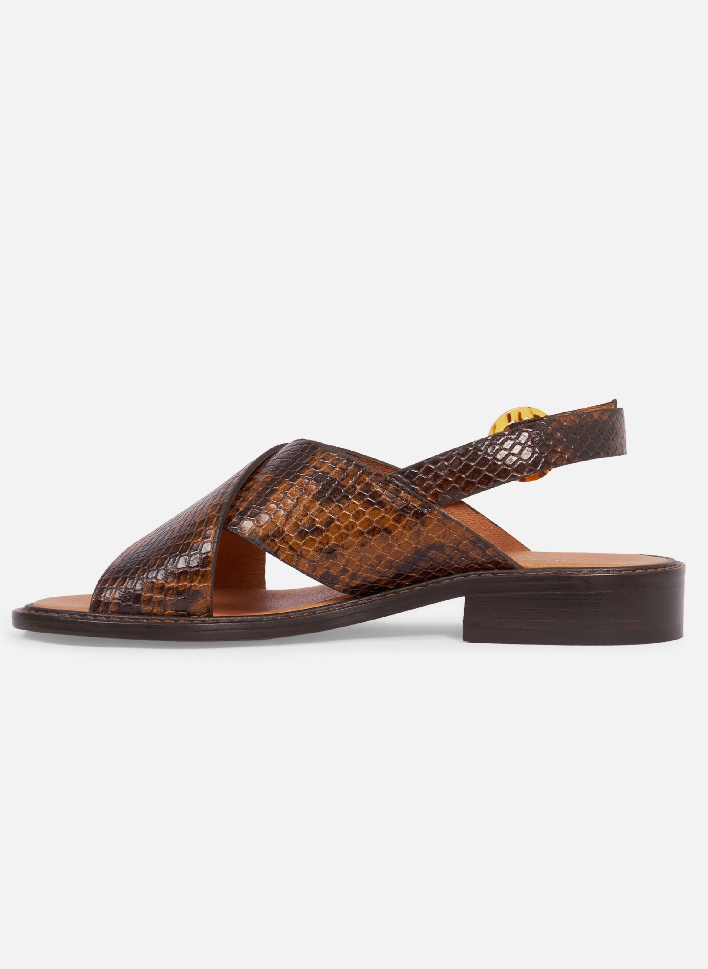Sandales plates boucle écaille cuir imprimé JULES & JENN Marron