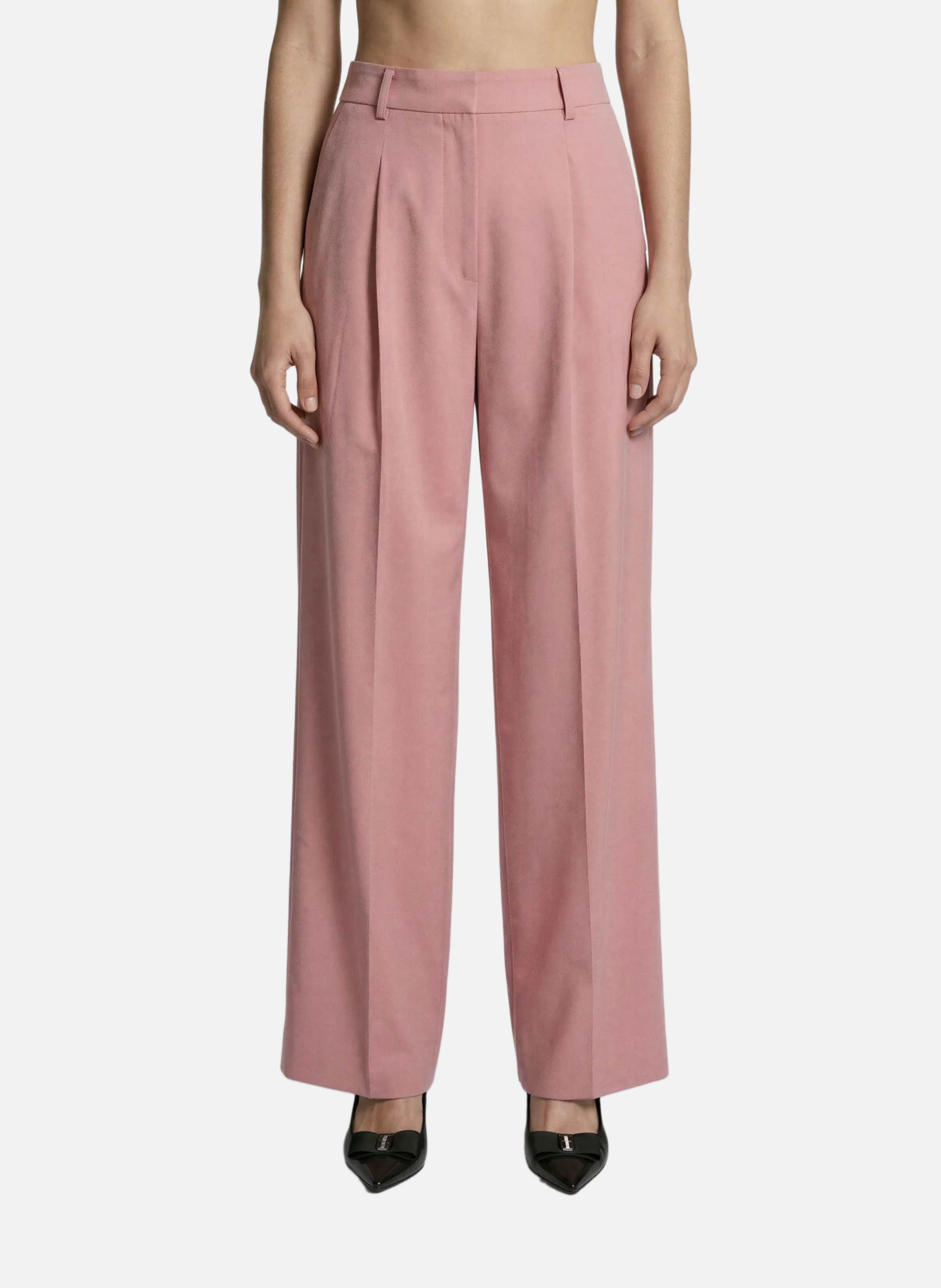 Pantalon de tailleur à pinces large en lin et coton THE KOOPLES Rose