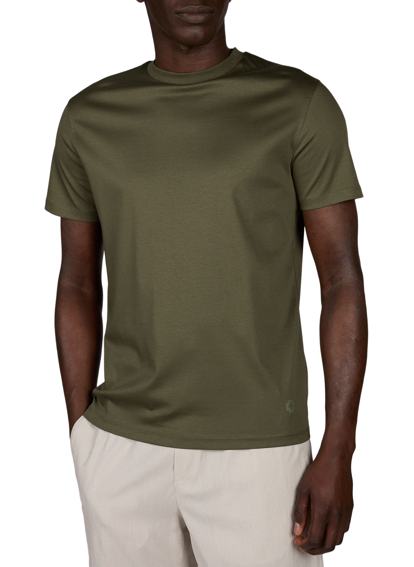 Plain round neck cotton T-shirt STRELLSON Khaki
