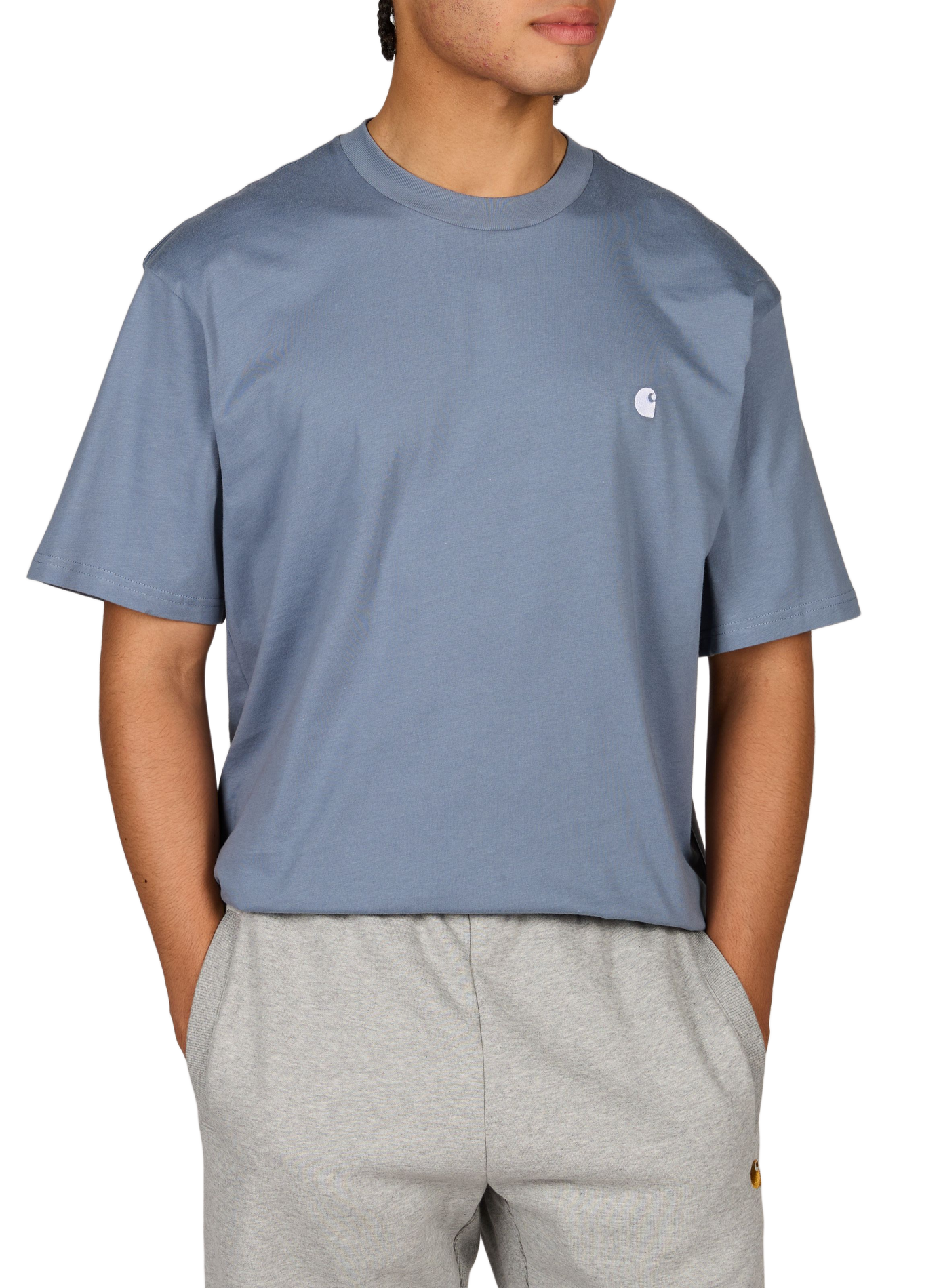 T-shirt droit à logo brodé en coton CARHARTT WIP Bleu