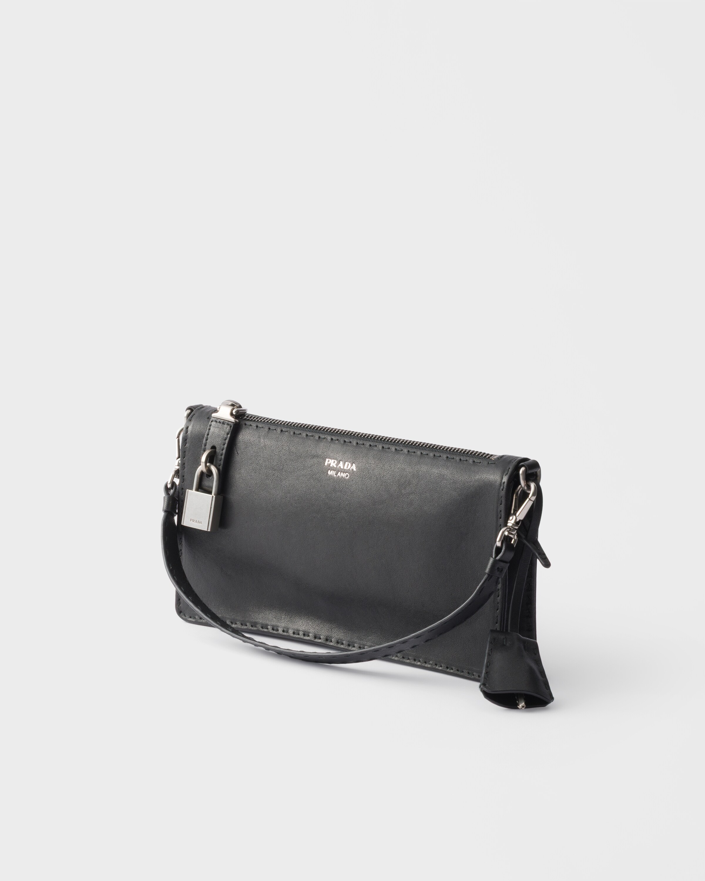 Pochette en cuir vieilli PRADA Noir