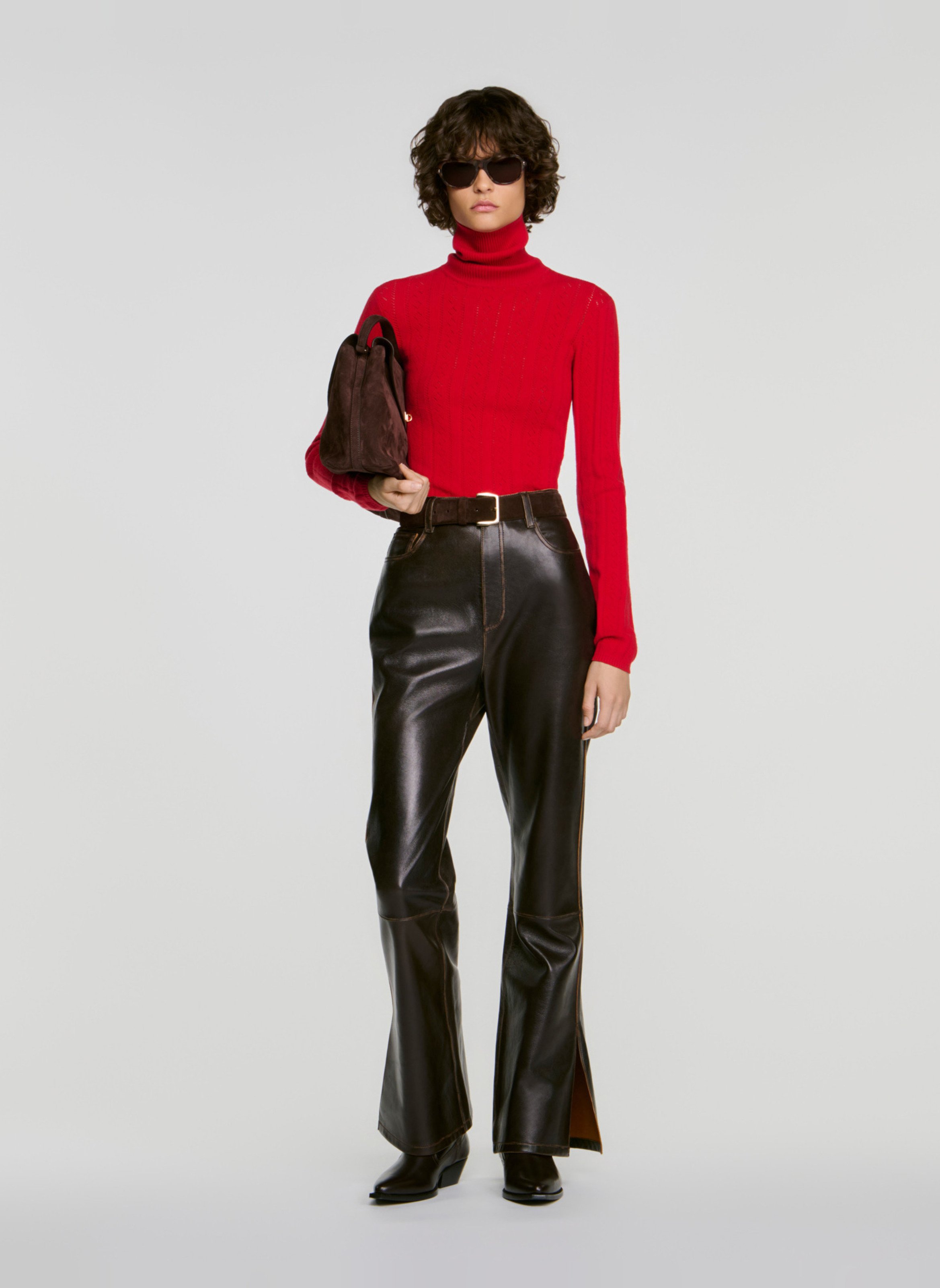 Pull droit col roulé SANDRO Rouge
