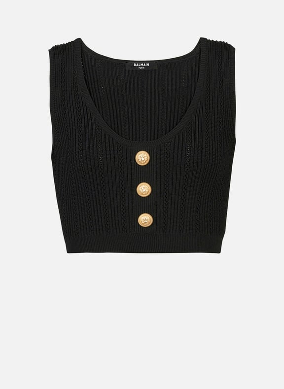 Top court en maille éco-design Noir by BALMAIN BALMAIN Top court en maille éco-design Noir