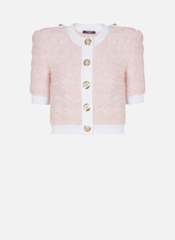 Cardigan à manches courtes en maille Rose by BALMAIN BALMAIN Cardigan à manches courtes en maille Rose