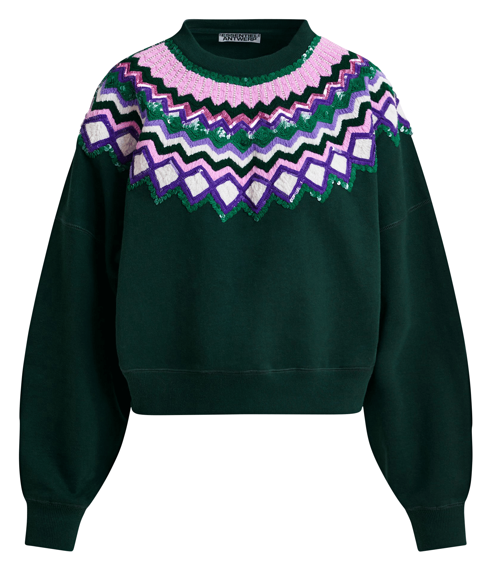 Pull col rond pailleté Issu ESSENTIEL ANTWERP Vert