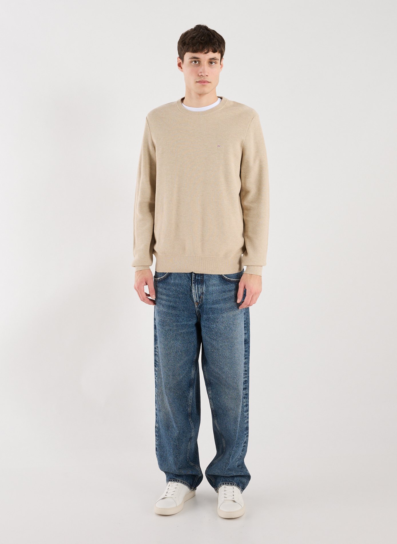 Round neck sweater with cotton embroidery EDEN PARK Beige