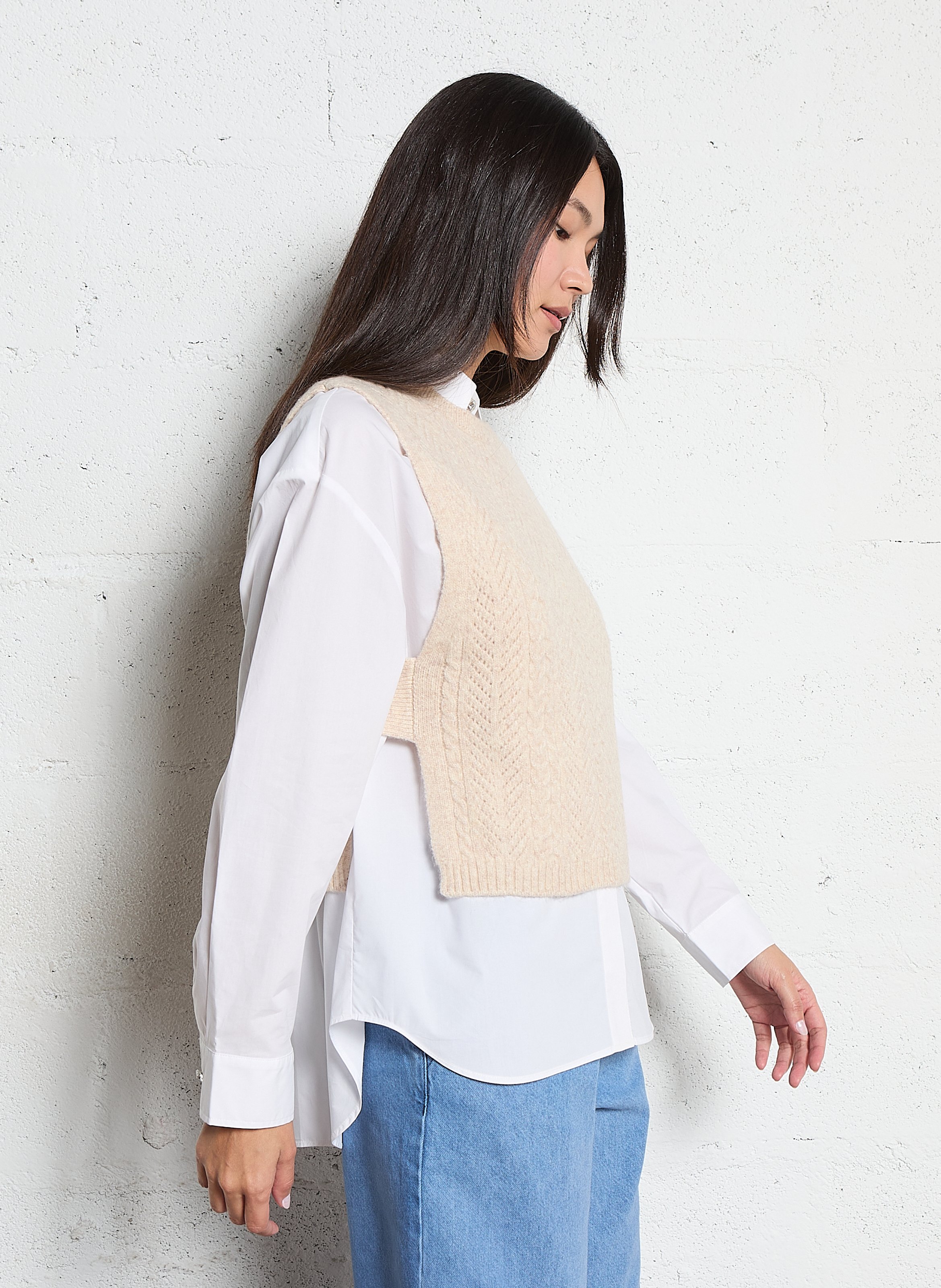Pull droit col rond IKKS Beige