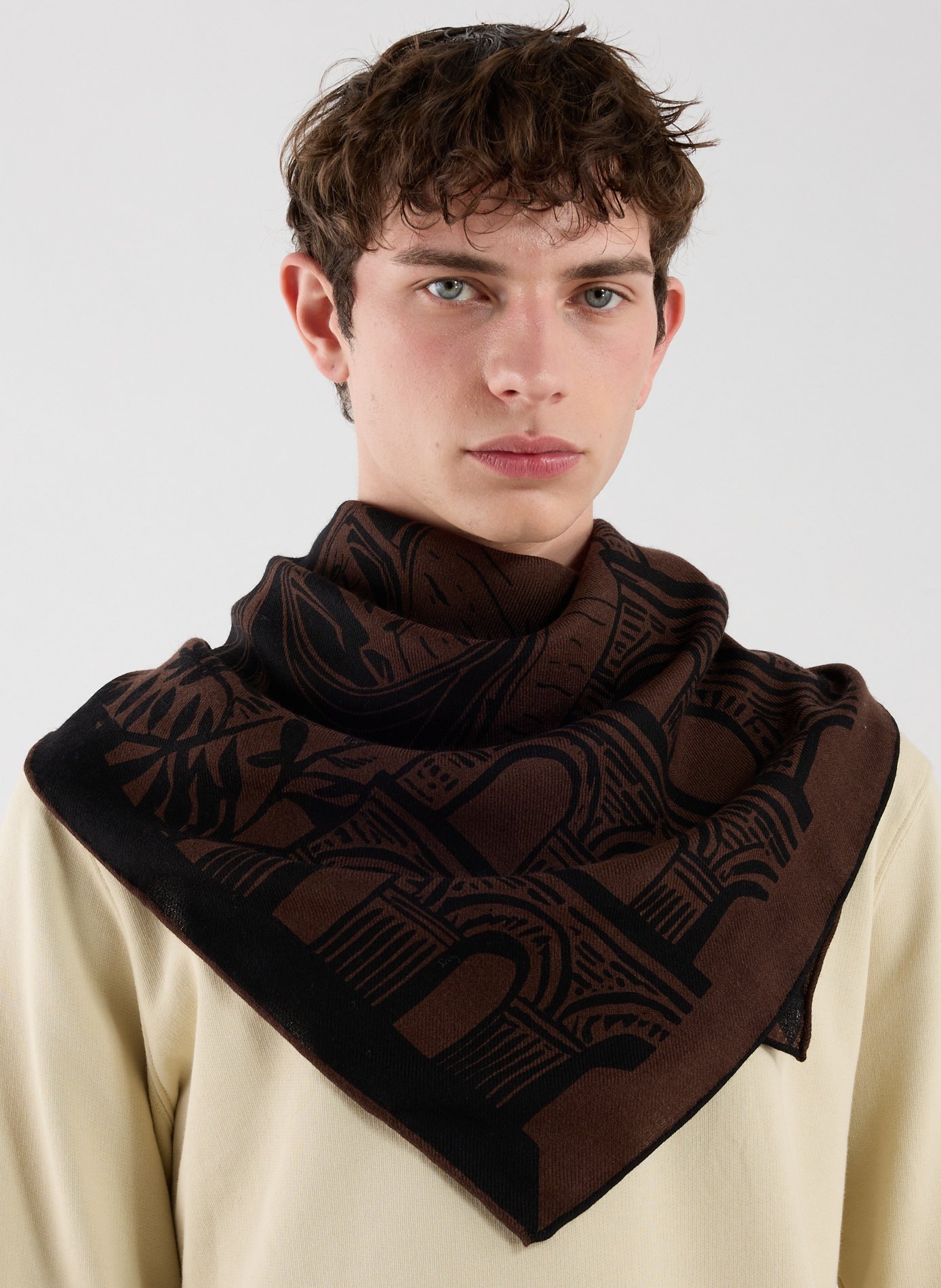 Floral printed wool scarf PETRUSSE Brown