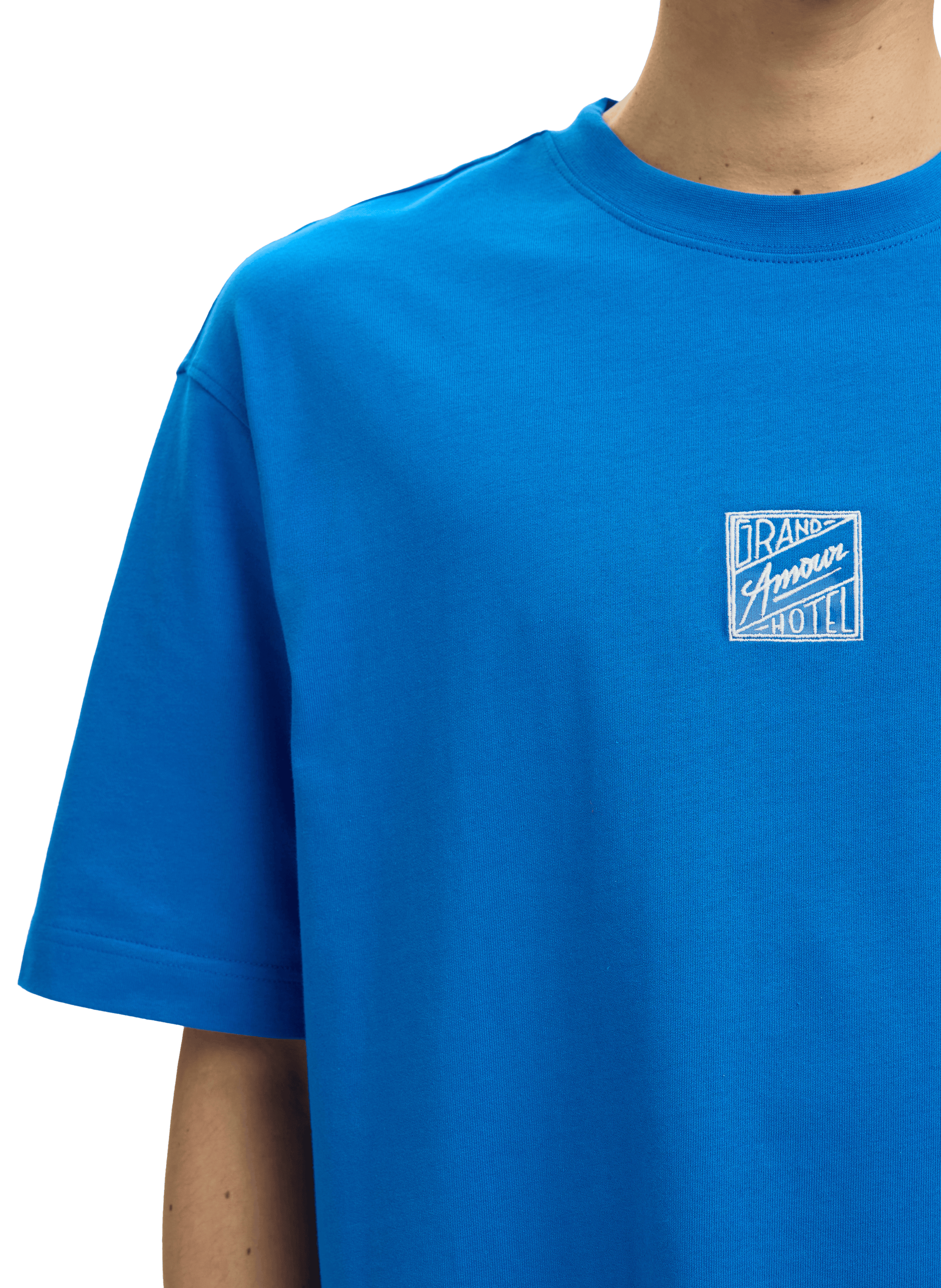 Cotton round-neck T-shirt SELECTED Blue