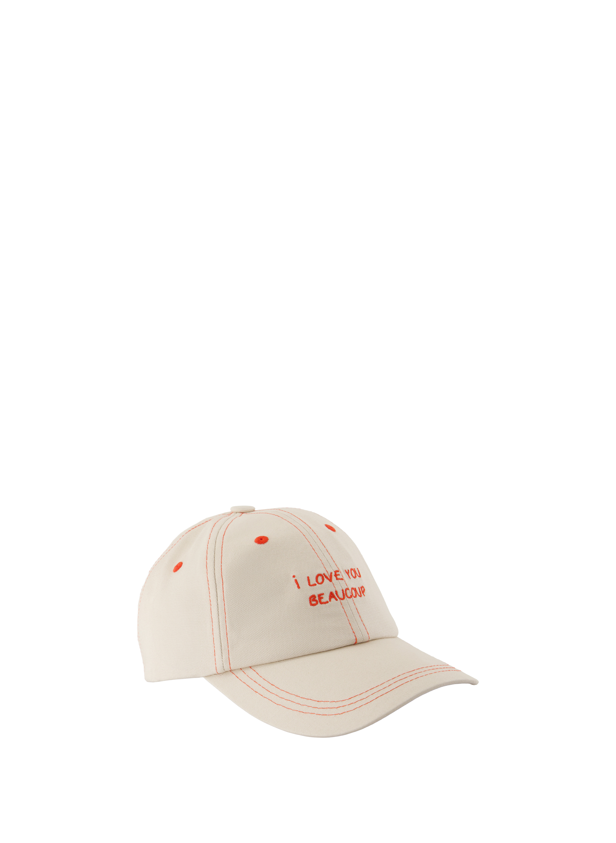 Embroidered cap I Love You Beaucoup in cotton MAISON LABICHE White