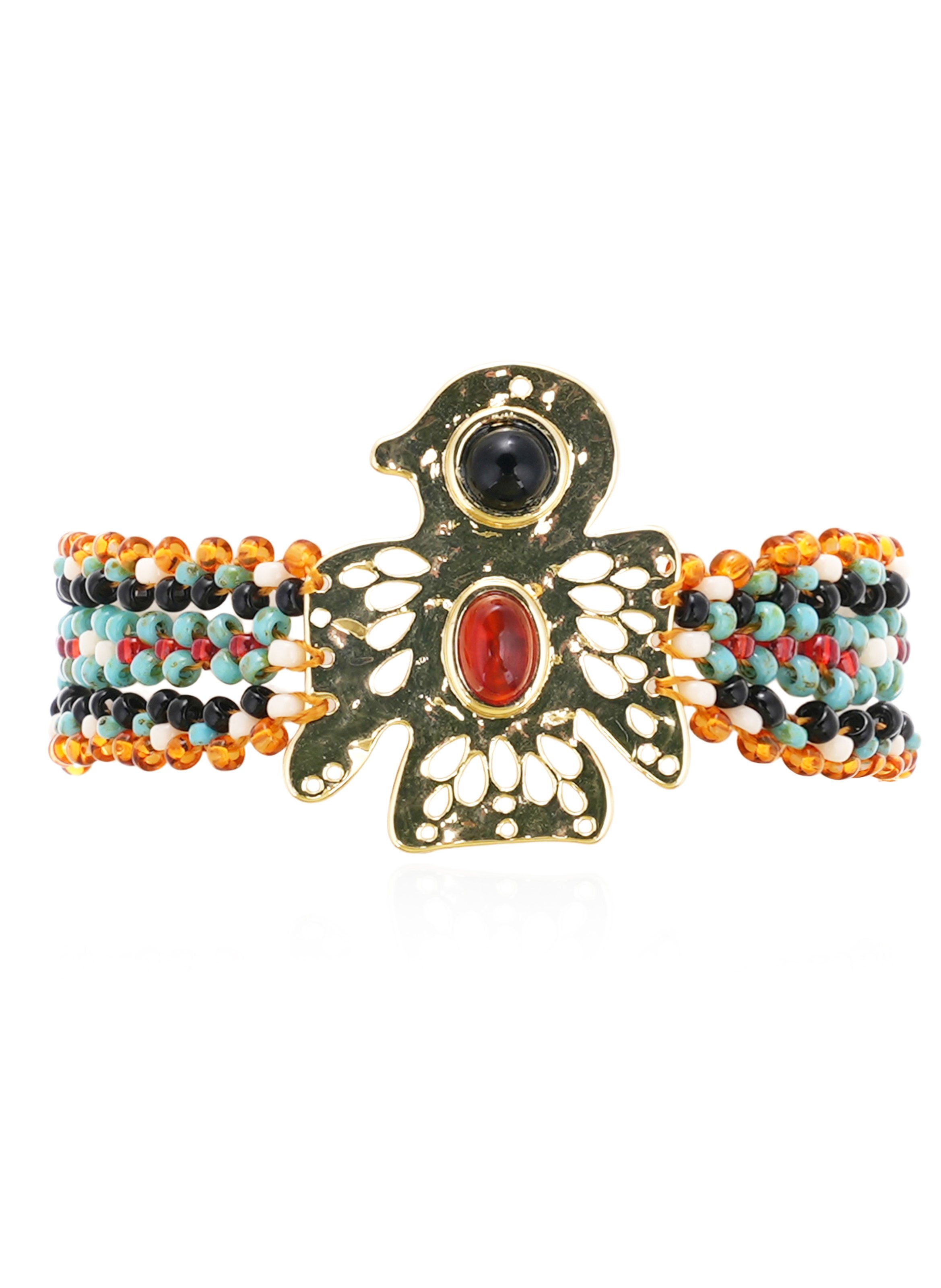 Bracelet réglable perles avec cabochon oiseau pioupiou HIPANEMA Bleu