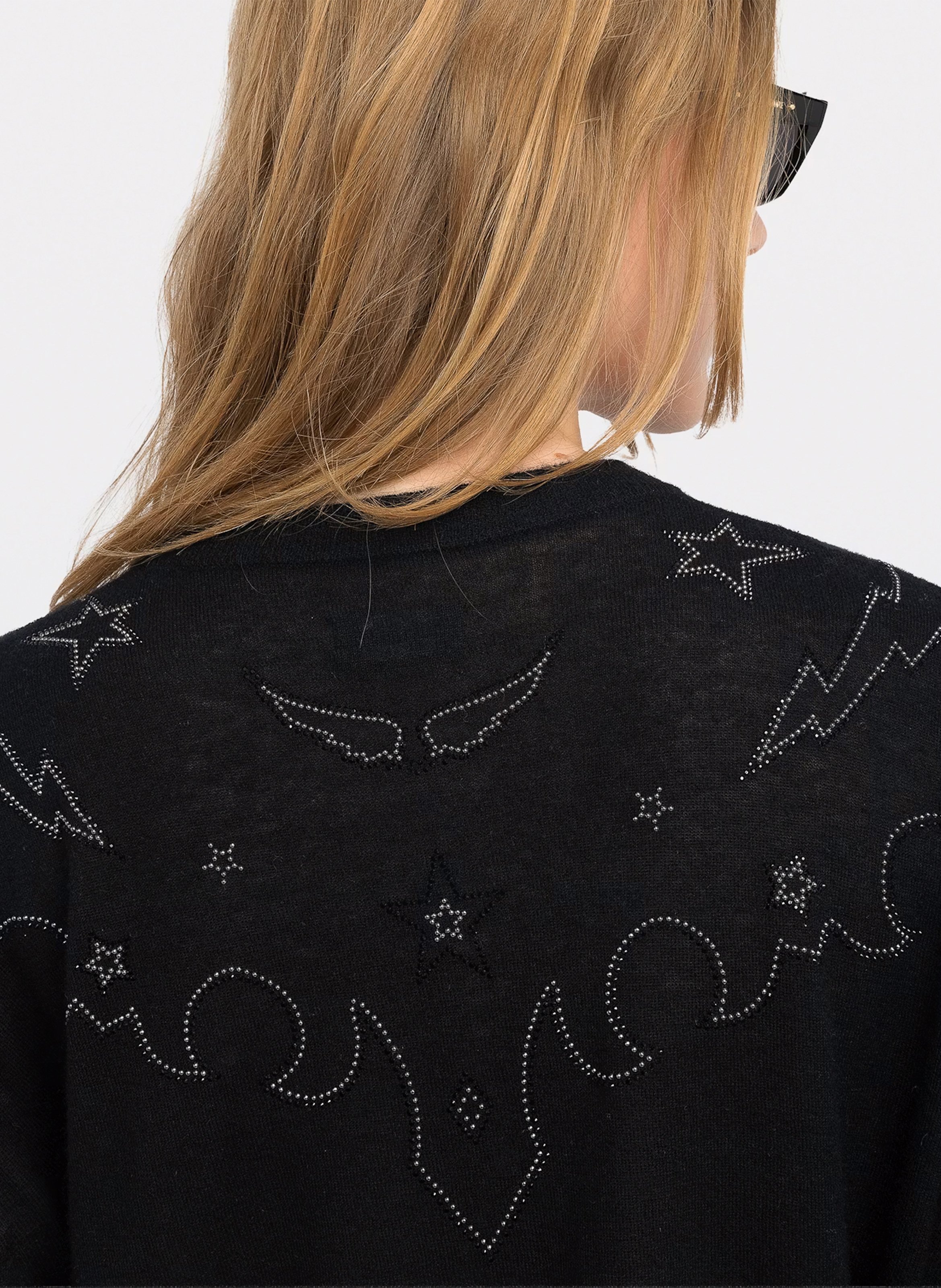 Sweat droit à strass en cachemire swapy ZADIG&VOLTAIRE Noir