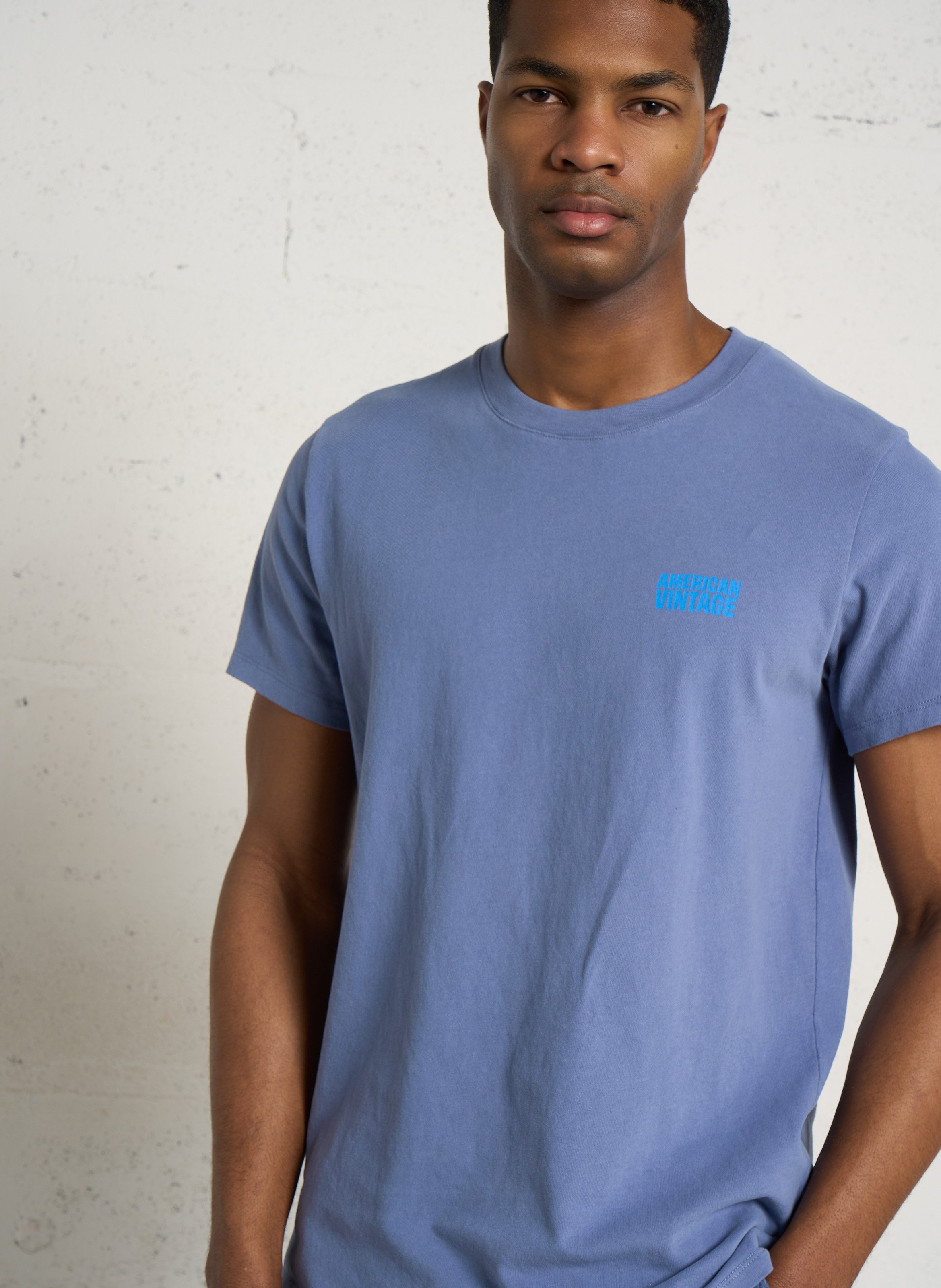 Tee-shirt droit col rond en coton ykobow AMERICAN VINTAGE Bleu