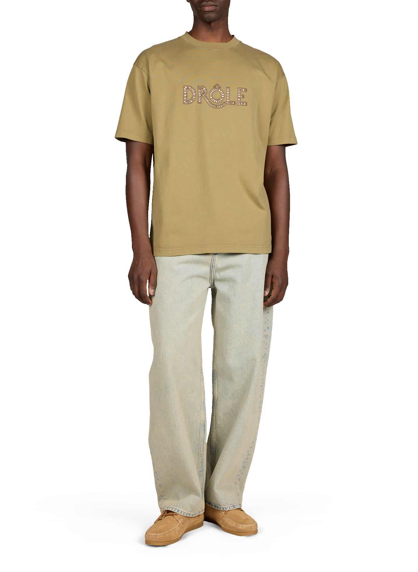 T-shirt broderie Drôle en coton DROLE DE MONSIEUR Kaki