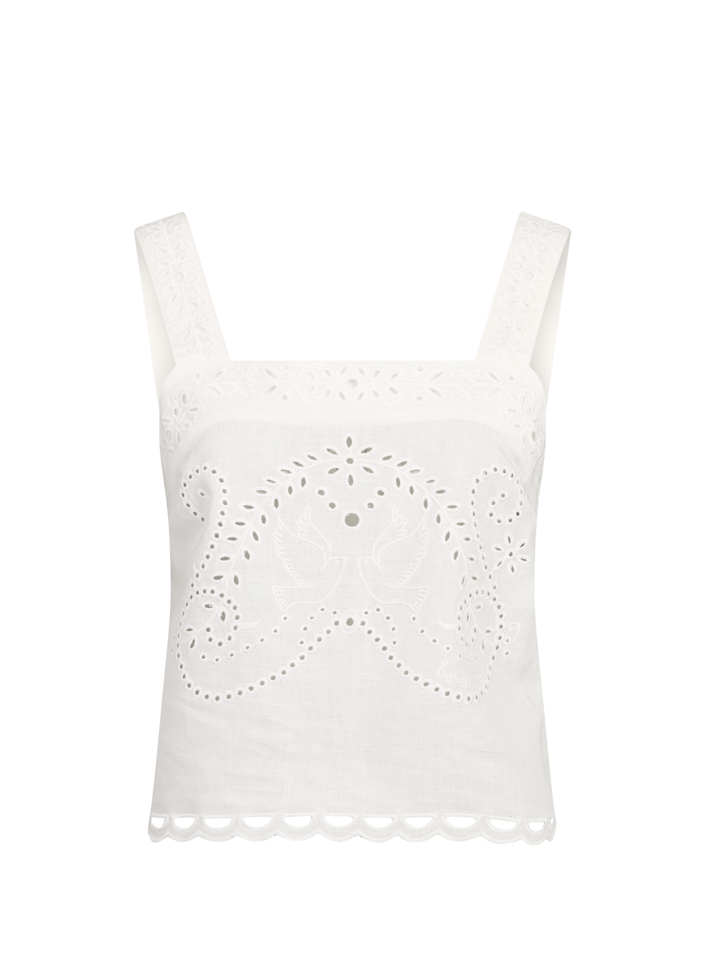 Top brodé à larges bretelles en lin et coton BERENICE Blanc