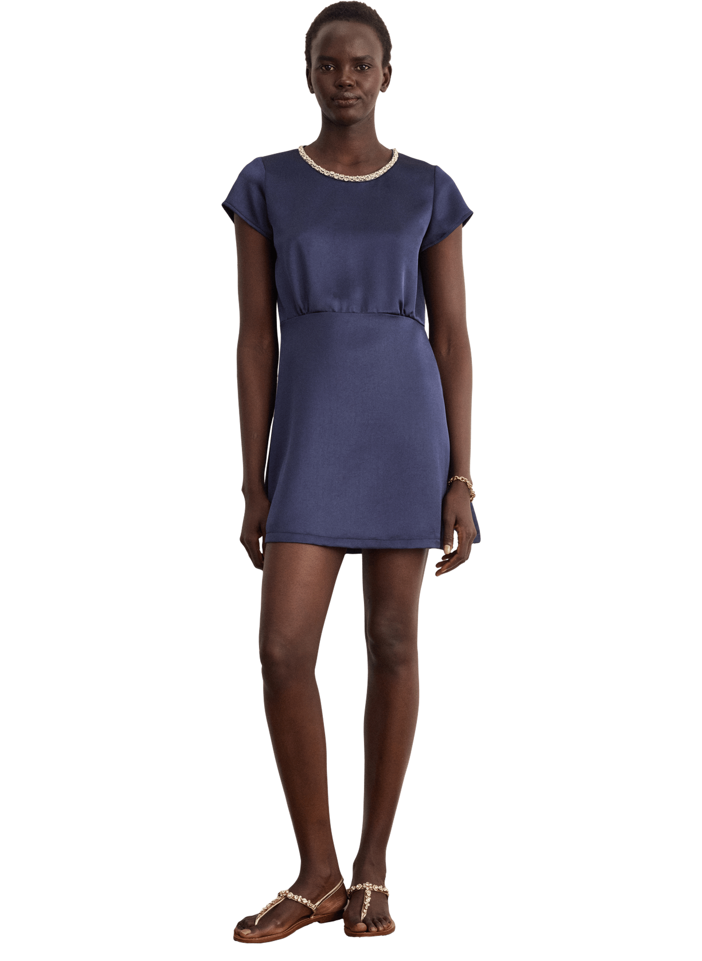 Robe courte en satin et strass - annie Bleu