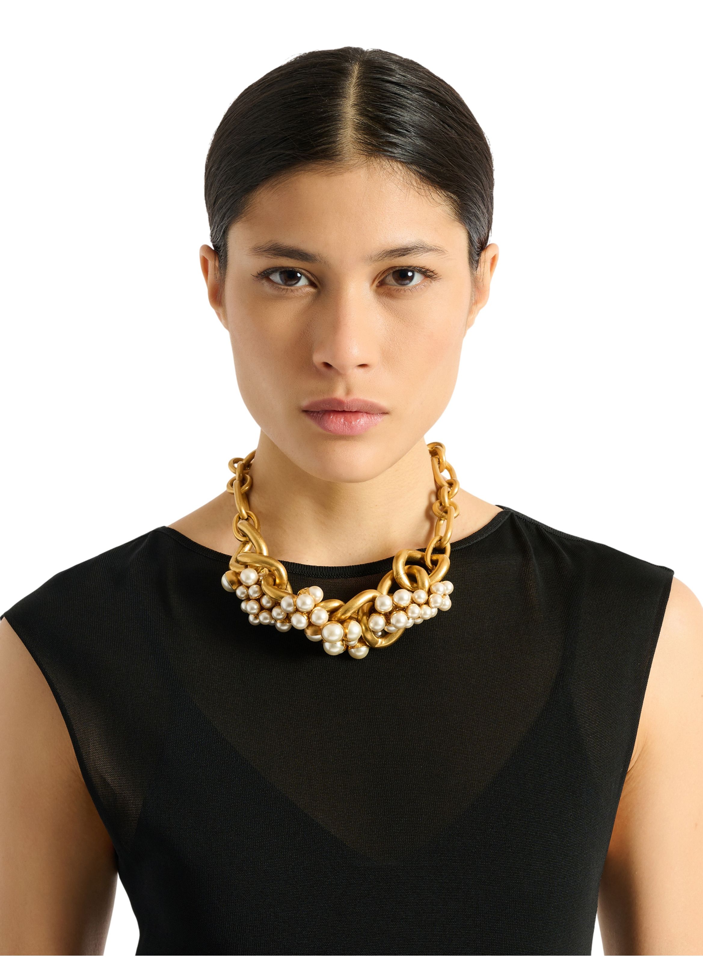 Collier sync en laiton et perles BALMAIN Doré