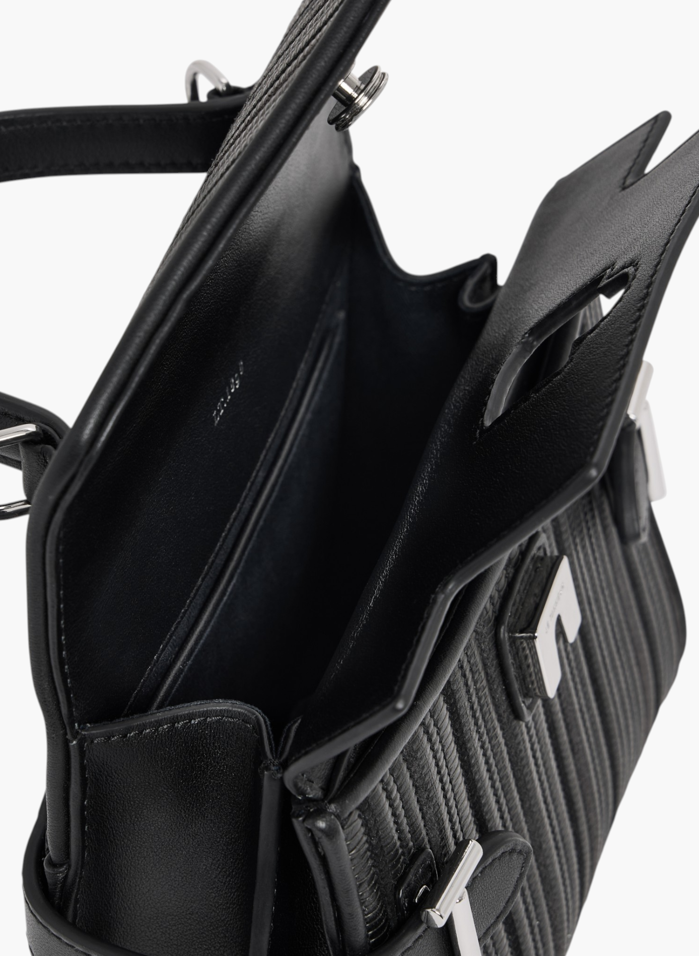 Petit sac à main double rabat emilie en cuir tressé réemployé LE TANNEUR Noir