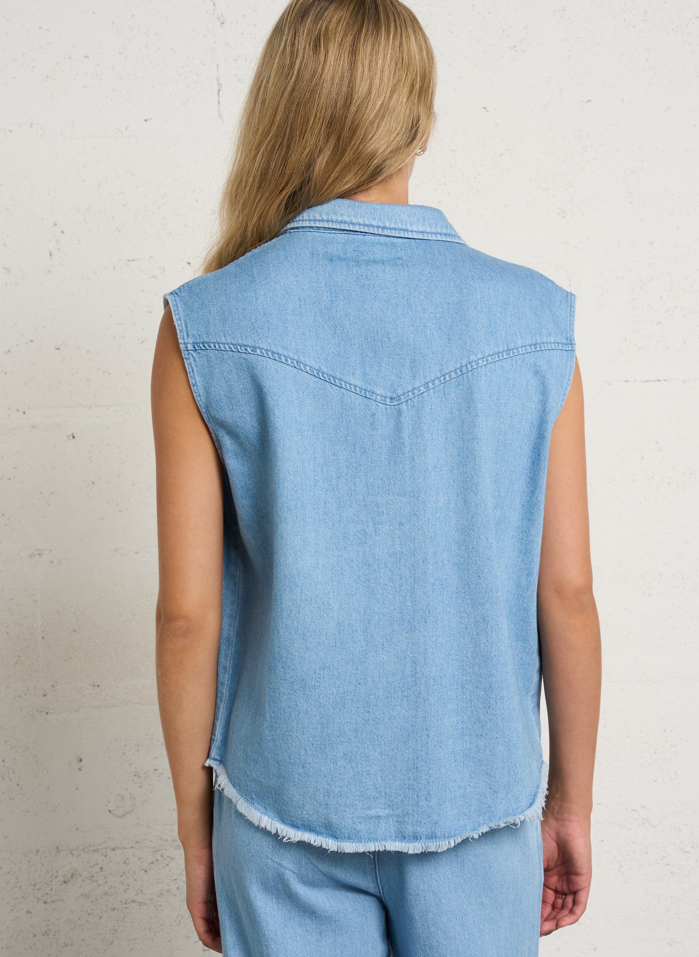 Chemise sans manches col classique en jean macao MAISON 123 Bleu