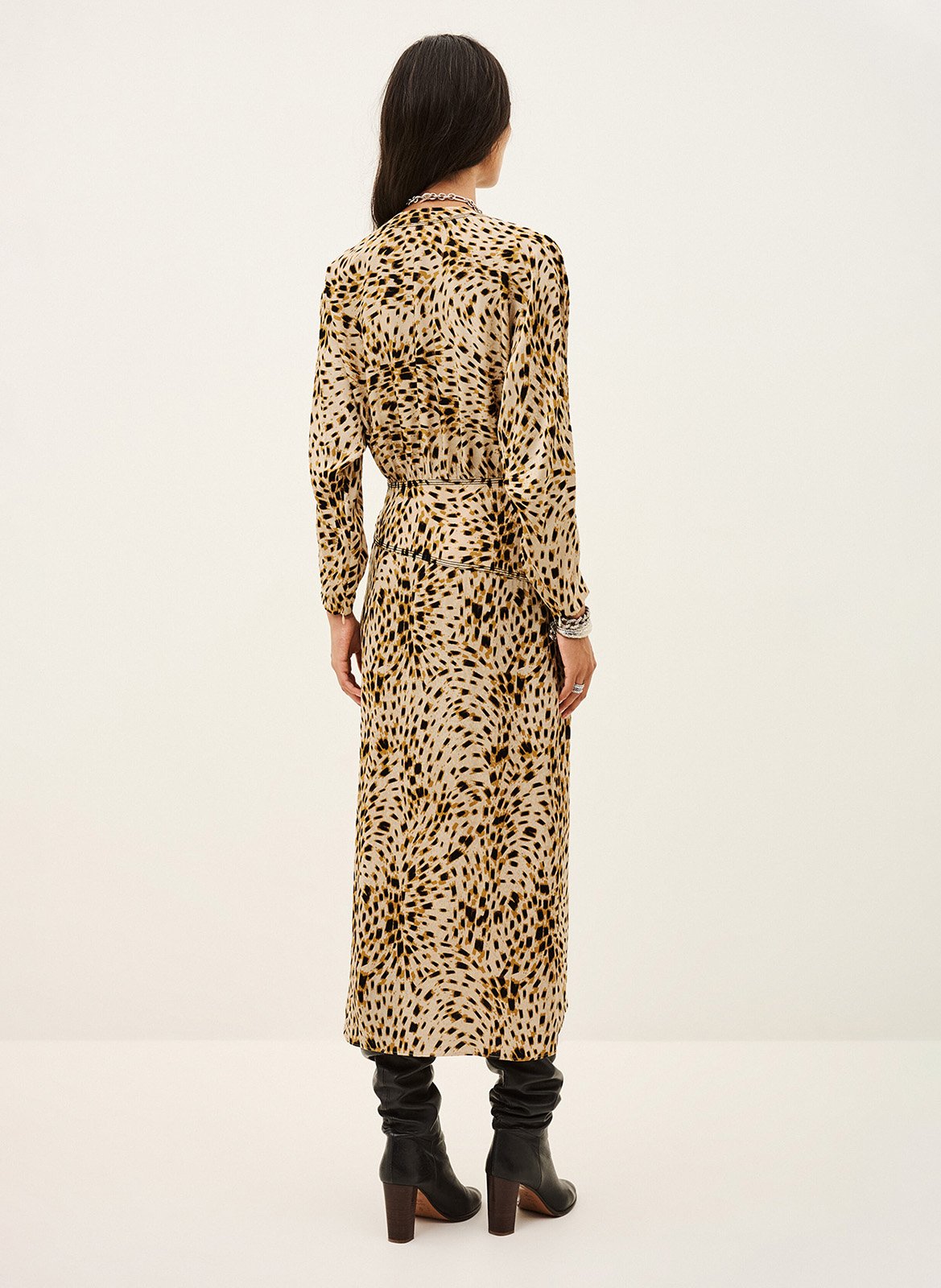 Midi jurk met V-hals en print hamy BA&SH Beige