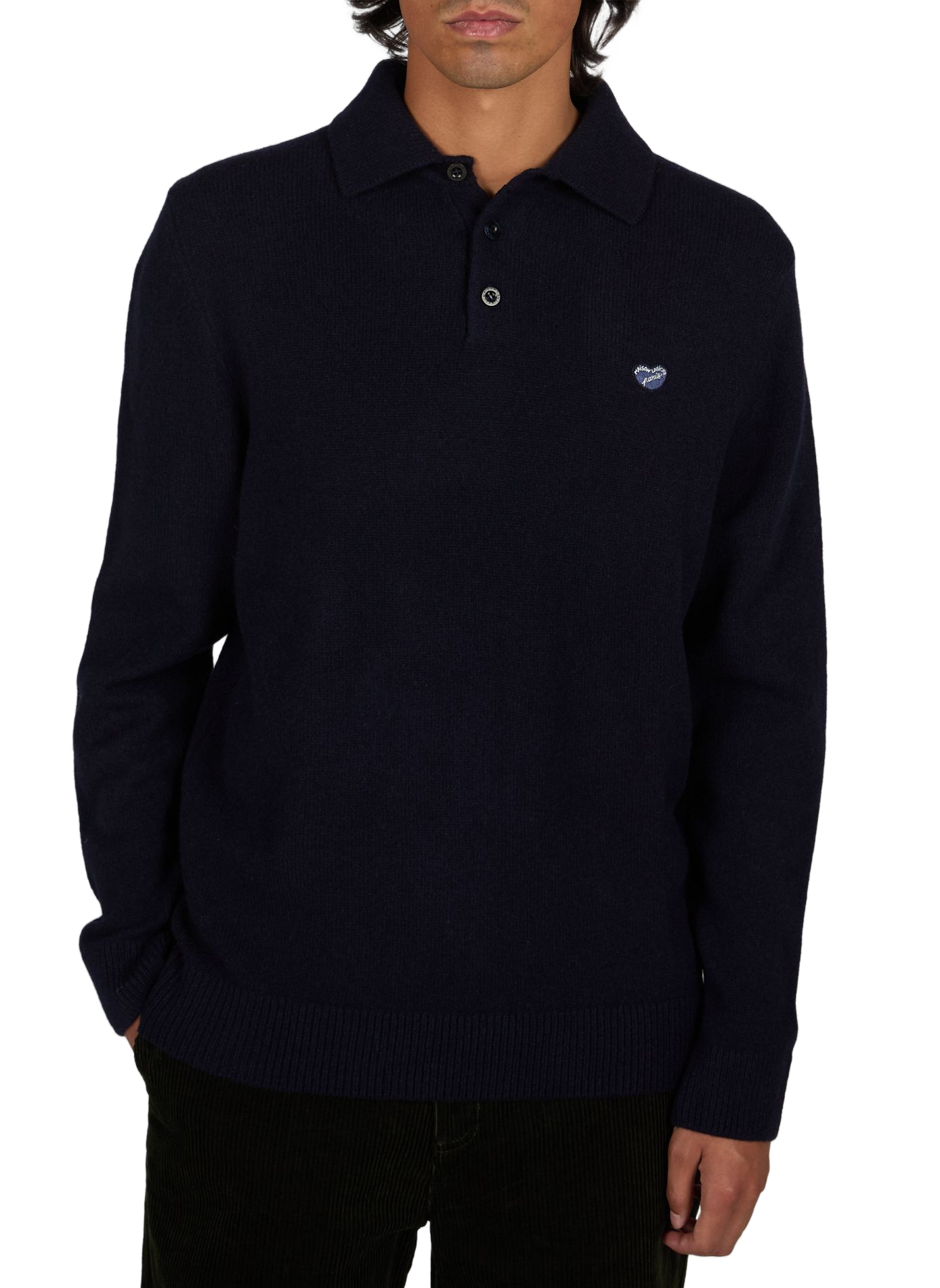 Straight wool long-sleeve polo MAISON LABICHE Blue