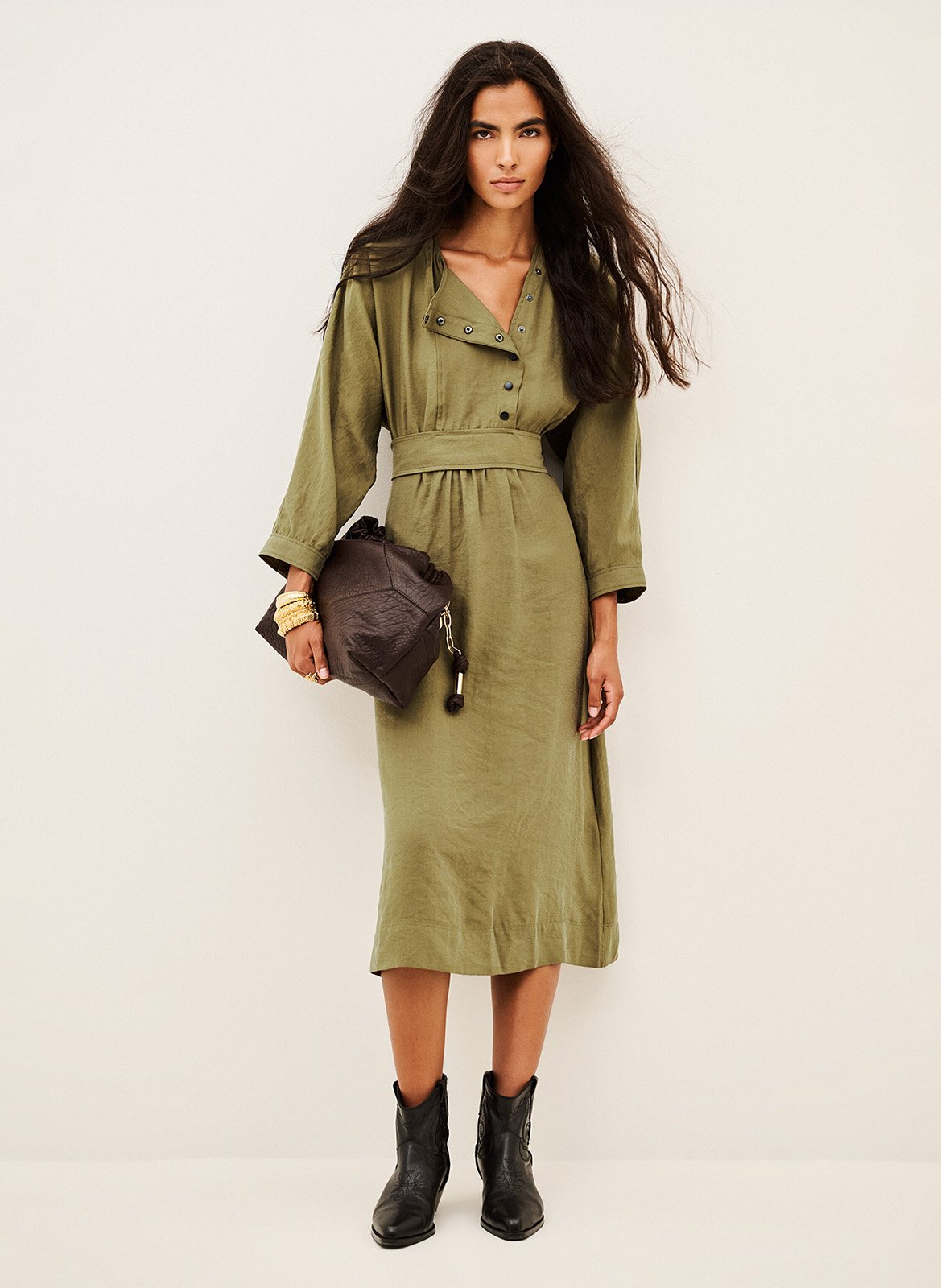 Midi jurk met ceintuur Canny BA&SH Kaki